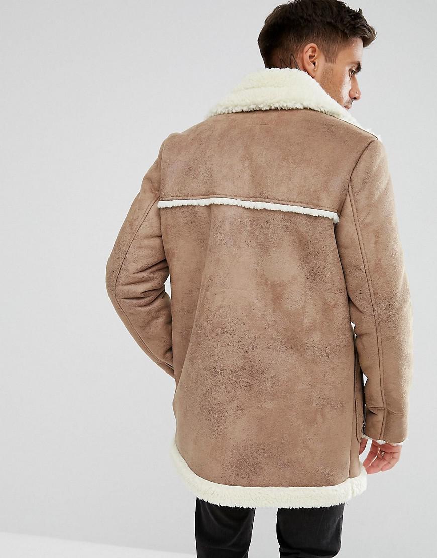 ASOS Asos Faux Shearling Coat In Camel for Men | Lyst
