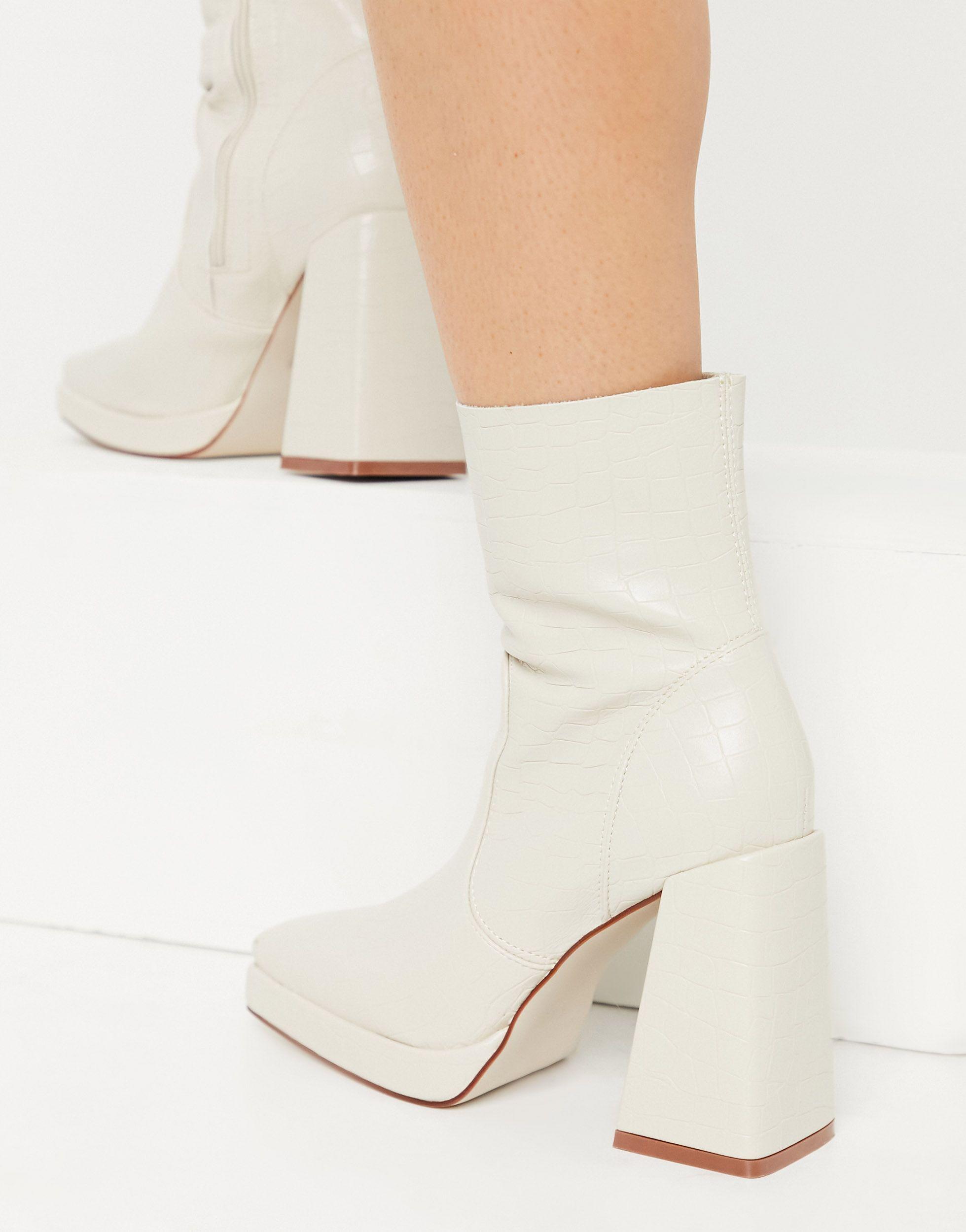 Botas blancas efecto cocodrilo con tacón cuadrado silonna Raid Wide Fit |  Lyst