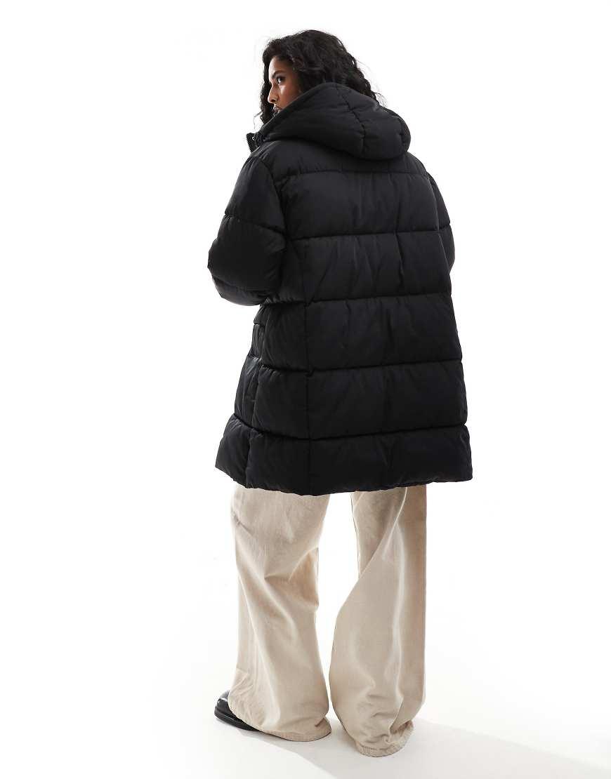 Pull&Bear Padded Longline Puffer Coat With Hood in Black Lyst UK