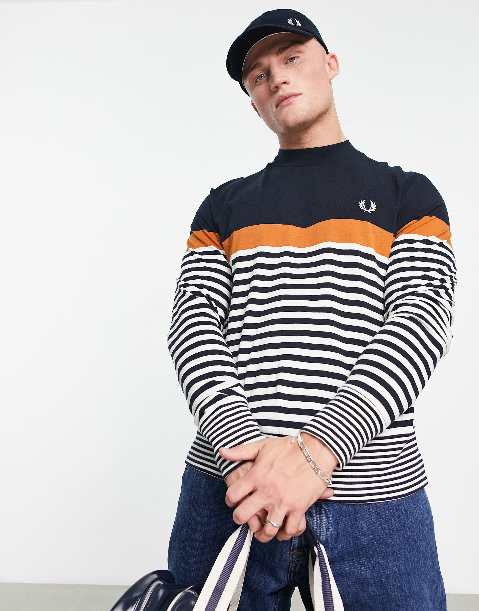 Fred Perry Striped Long Sleeve Top in Blue for Men | Lyst