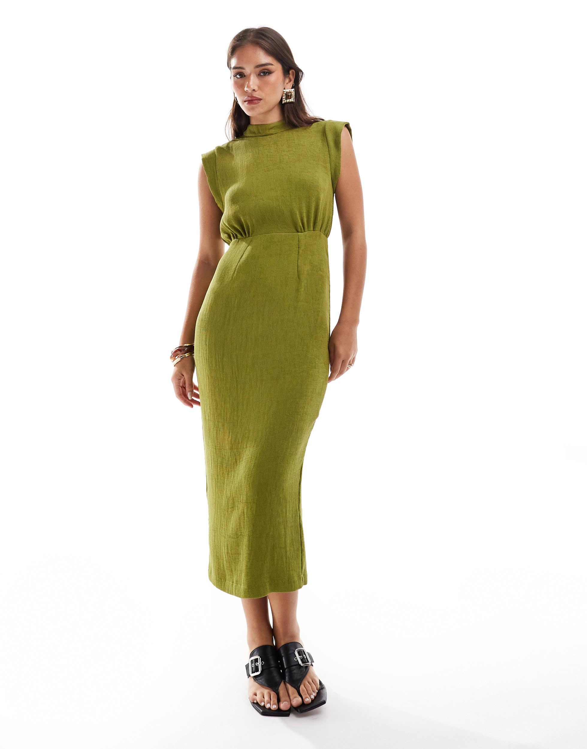 Closet High Neck Midaxi Dress in Green Lyst