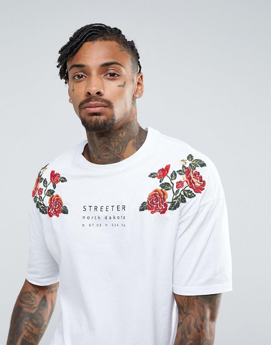 Bershka Cotton Streeter T-shirt With Floral Embroidery In White for Men ...