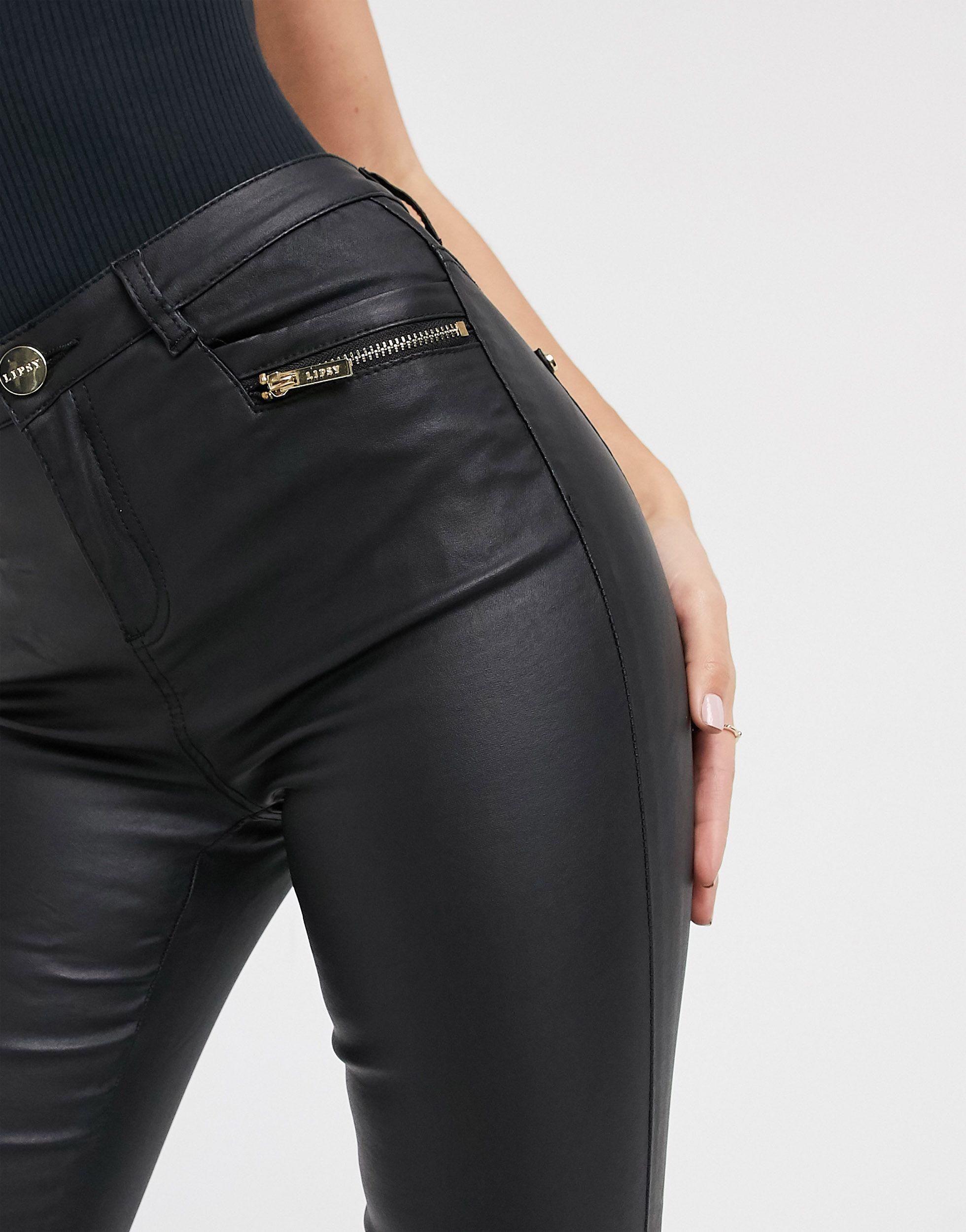 Lipsy Kate Coated Jeans in Black | Lyst