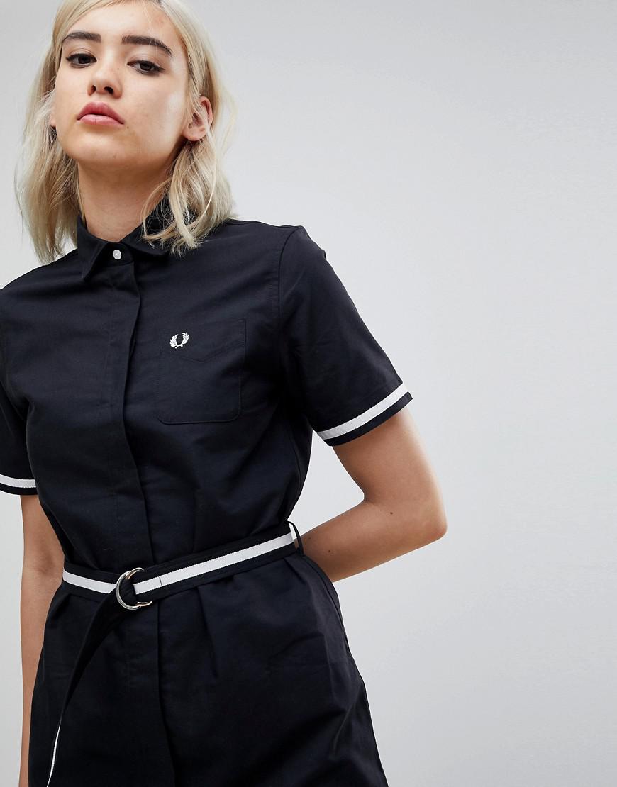 Fred Perry Belted Shirt Dress in Black | Lyst