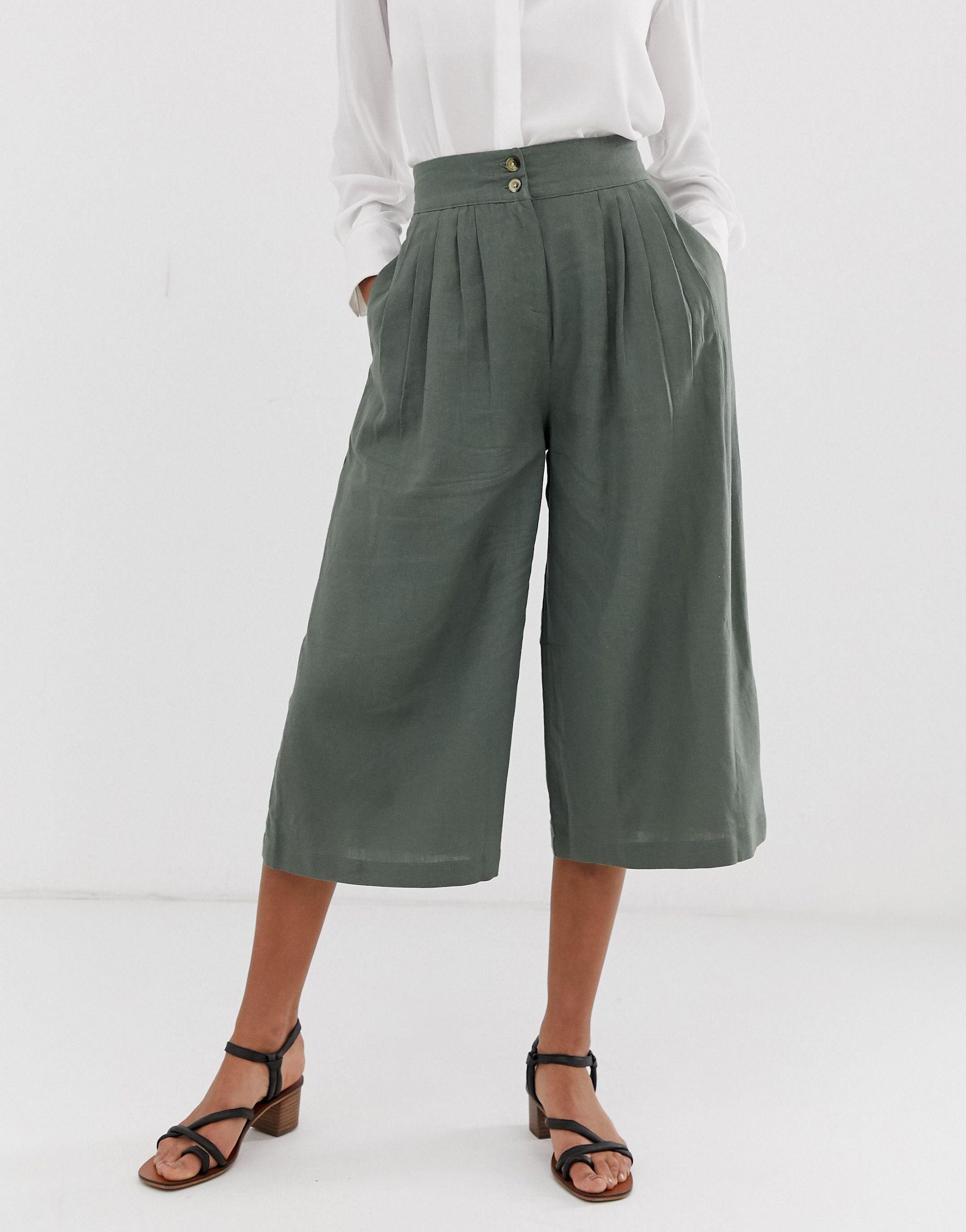 Vero Moda Linen Cropped Culotte in Green | Lyst
