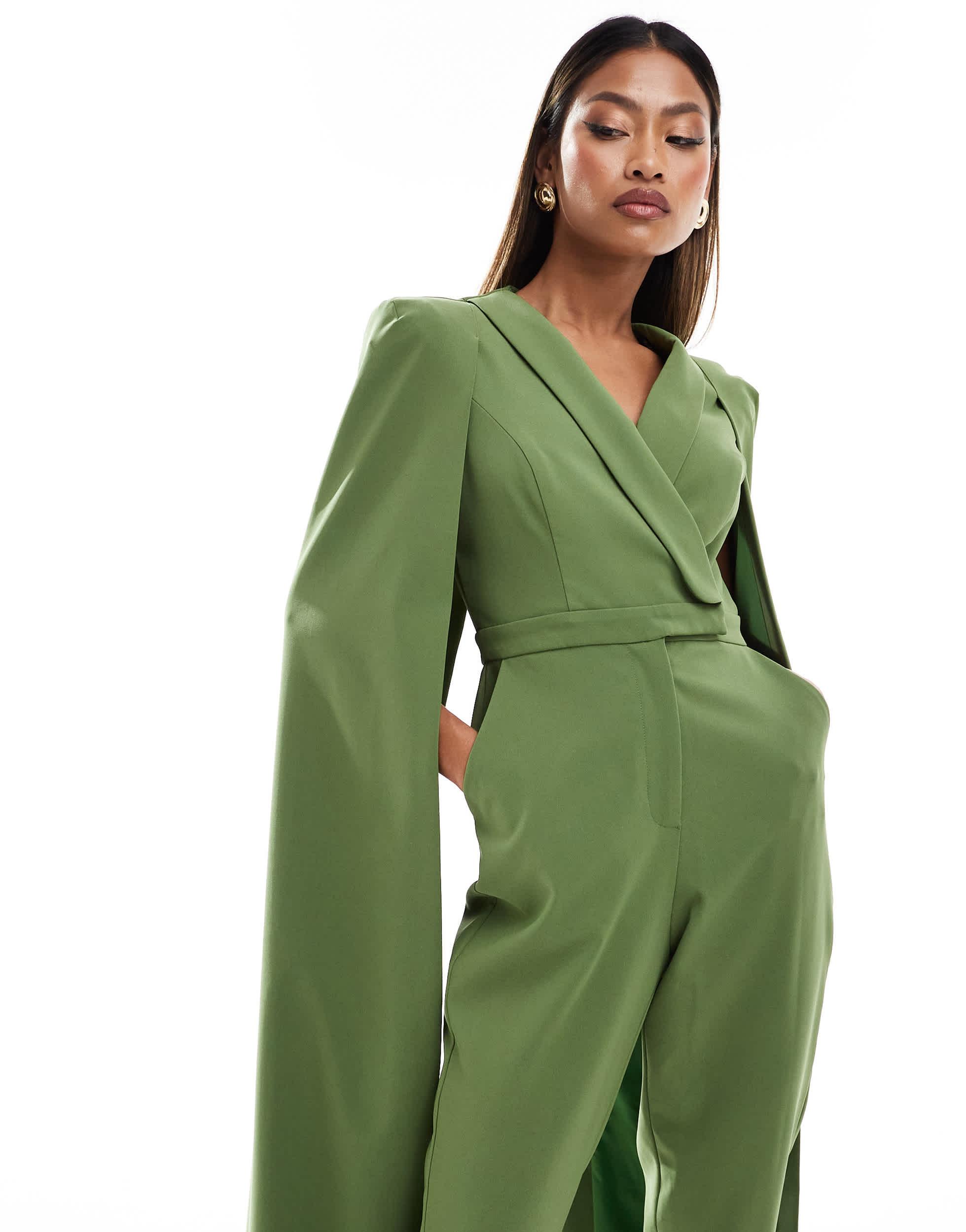 Lavish Alice Cape Style Tailored Jumpsuit in Green | Lyst