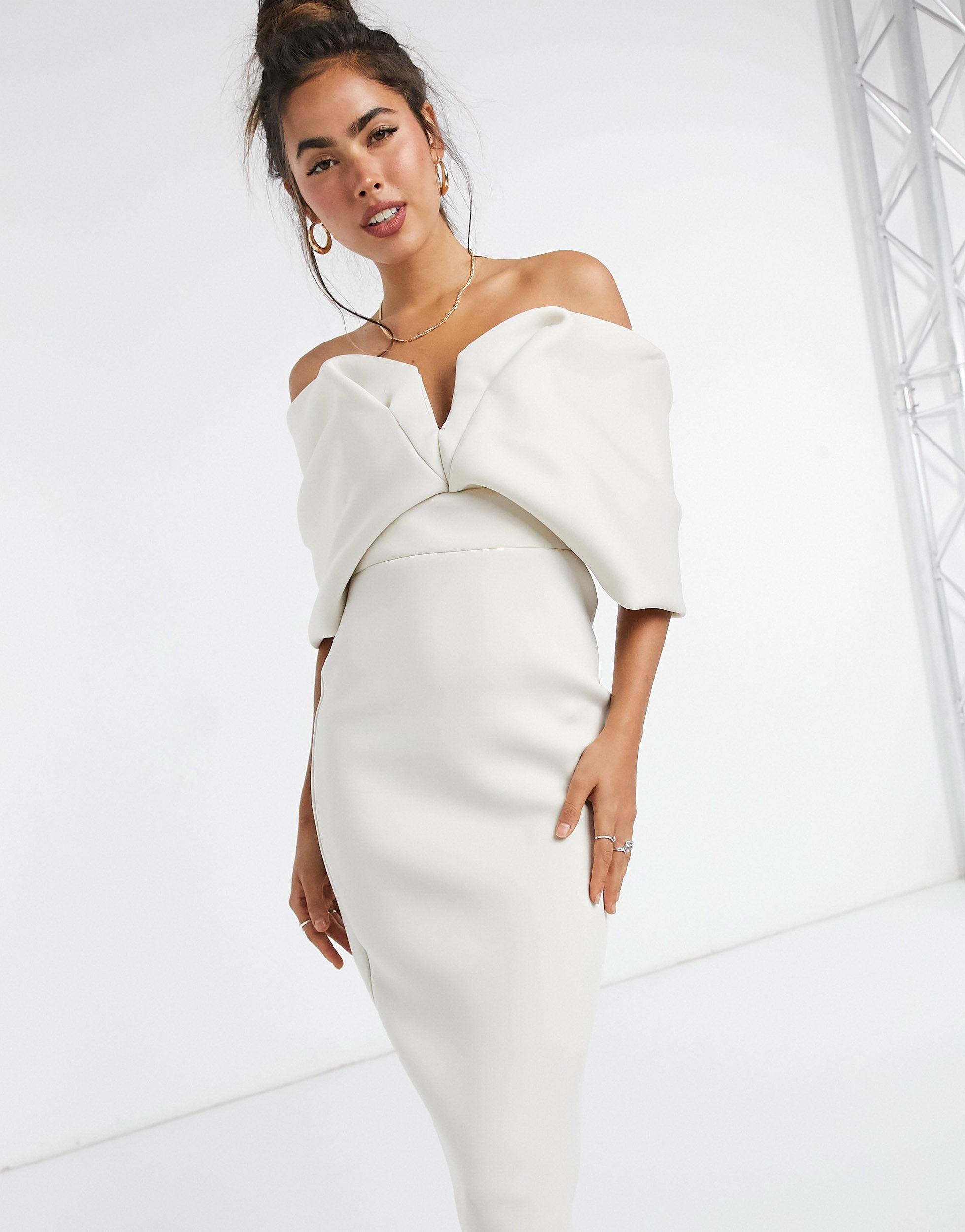 Vestito midi con scollo alla bardot ca cuore e ferretto a v con spalle  scoperte grigio pietraASOS in Materiale sintetico | Lyst