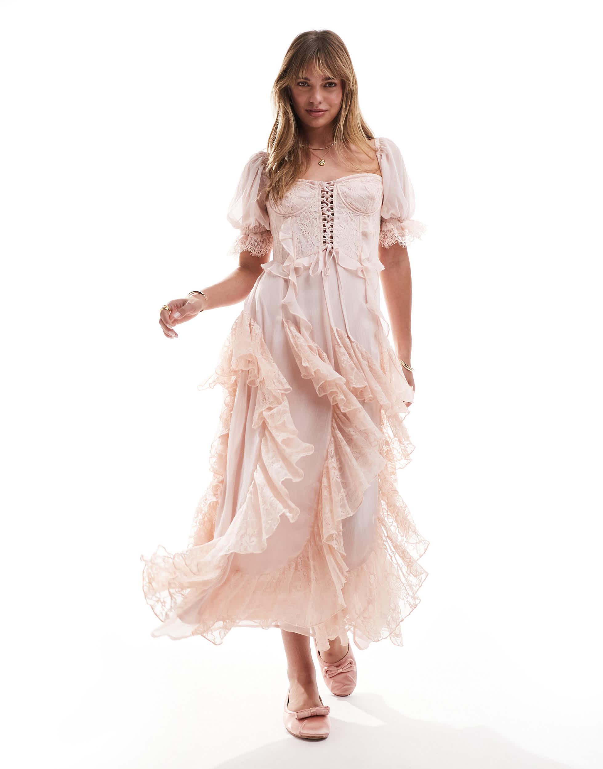 open lace back dress Miss Circle Women's Odelle Tulip Pink Crinkle Chiffon Wrap Dress