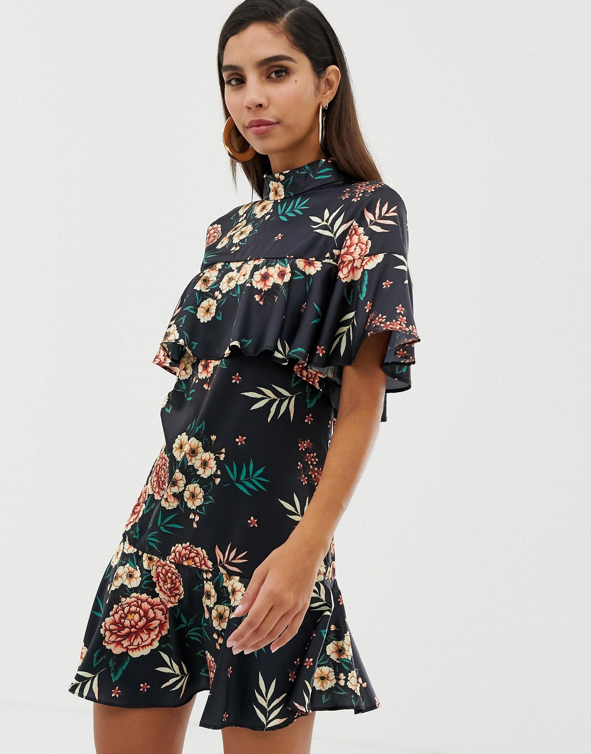 satin floral mini dress
