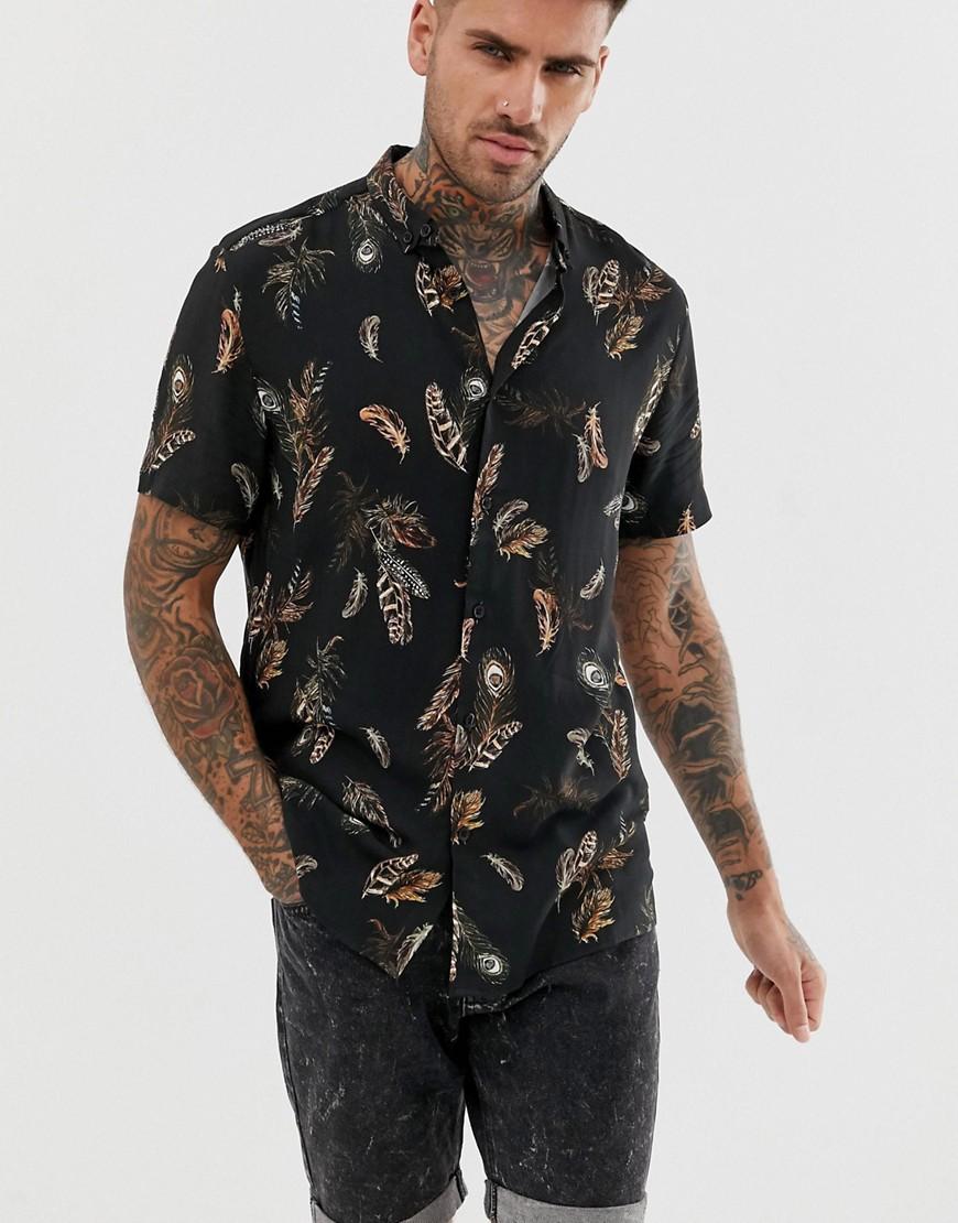 River Island Shirt With Feather Print in Black for Men | Lyst