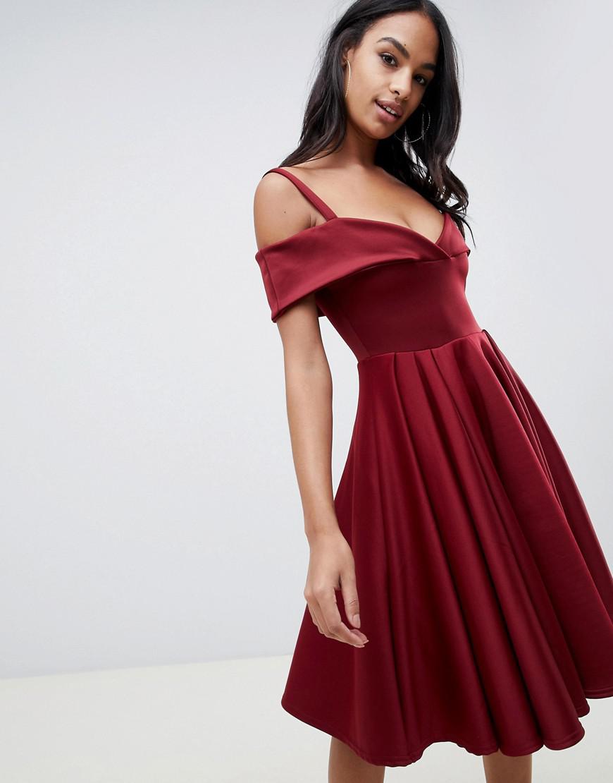 Synthetic Bardot Scuba Skater Dress 