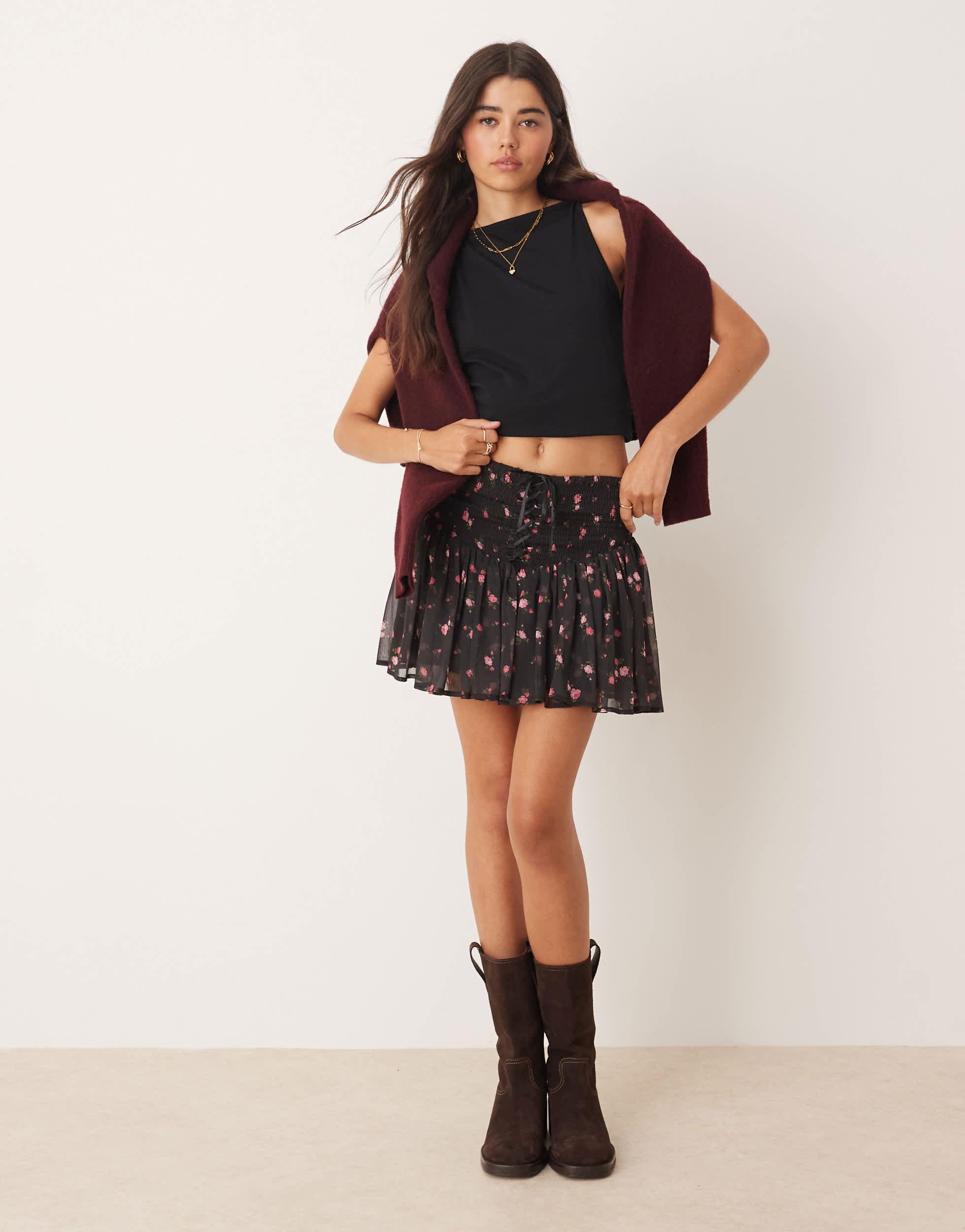 Asos Design Miss Selfridge Bias Cut Mini Skirt In Check Miss