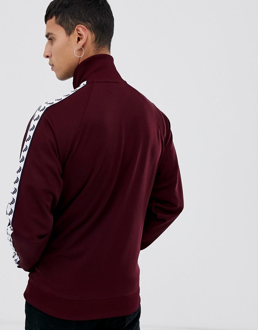 Fred Perry Cotton Sports Authentic Taped Track Jacket In Burgundy in Red  for Men | Lyst