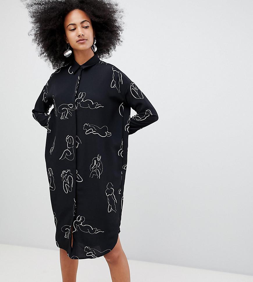 Monki Soft Body Print Shirt Dress With Pocket in Black | Lyst Canada