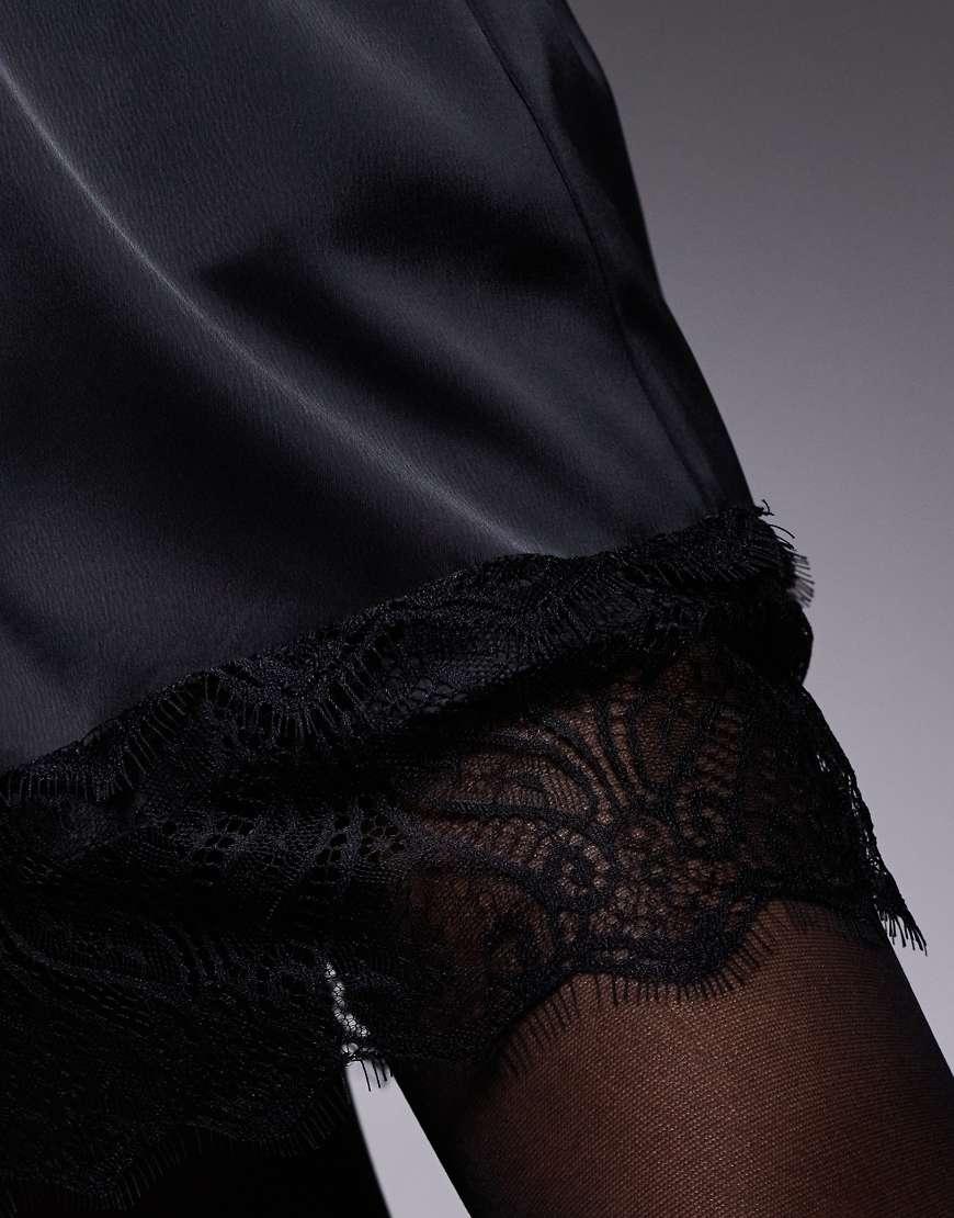 River Island Satin Mini Skirt With Lace Trim in Black Lyst UK