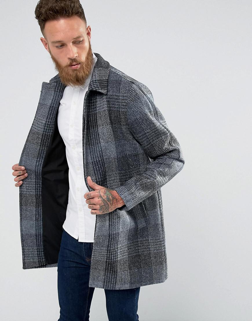 ASOS Harris Tweed Trench Coat In Blue 