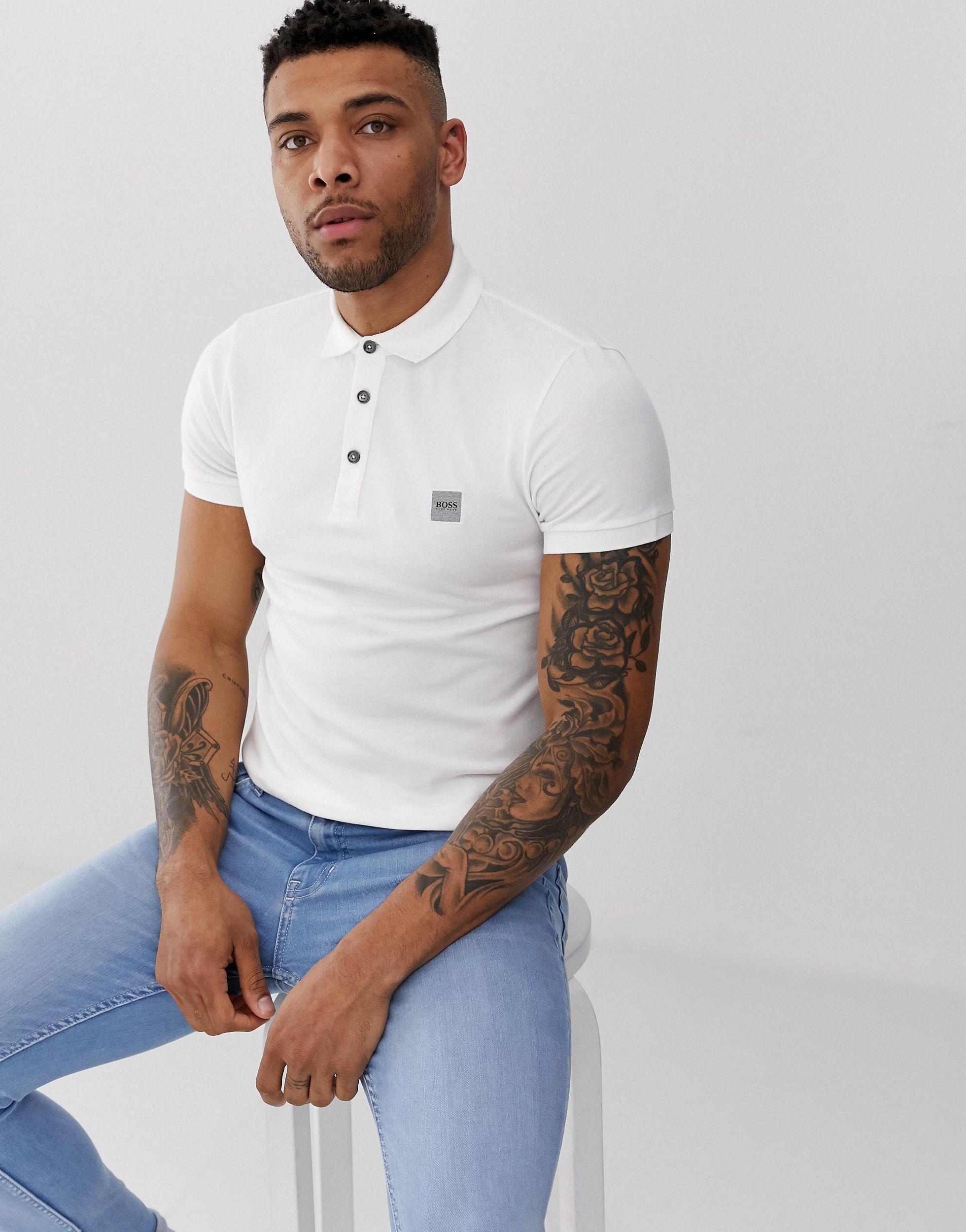 BOSS by HUGO BOSS Passenger Slim Fit Logo Polo in White for Men | Lyst