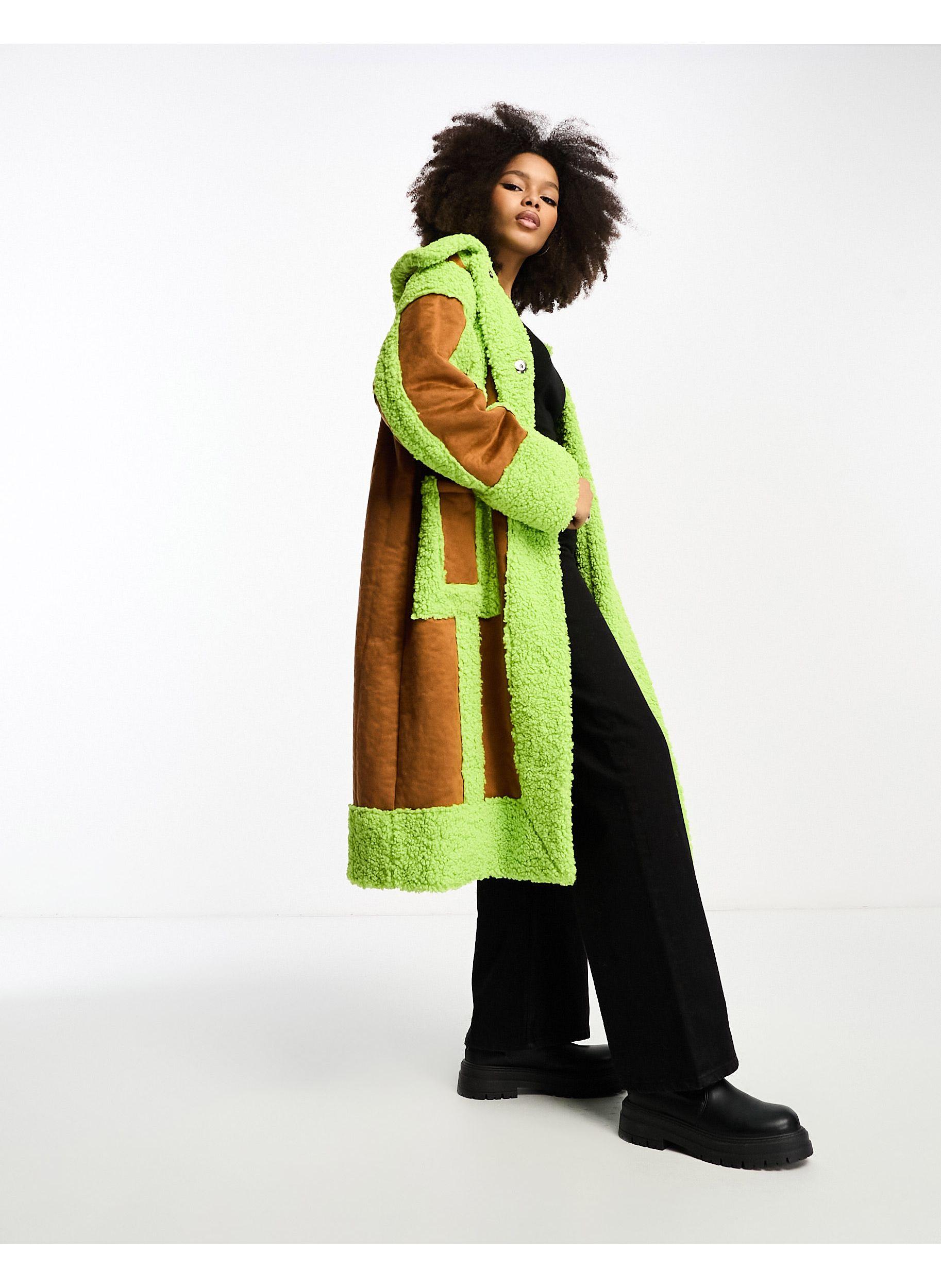 Topshop colour block teddy coat cheap