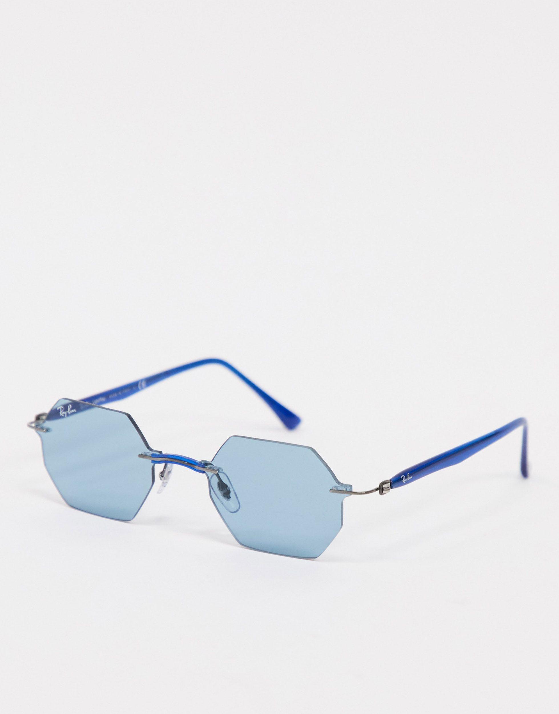 Ray-Ban Rayban Rimless Slim Hexagonal Sunglasses in Blue | Lyst