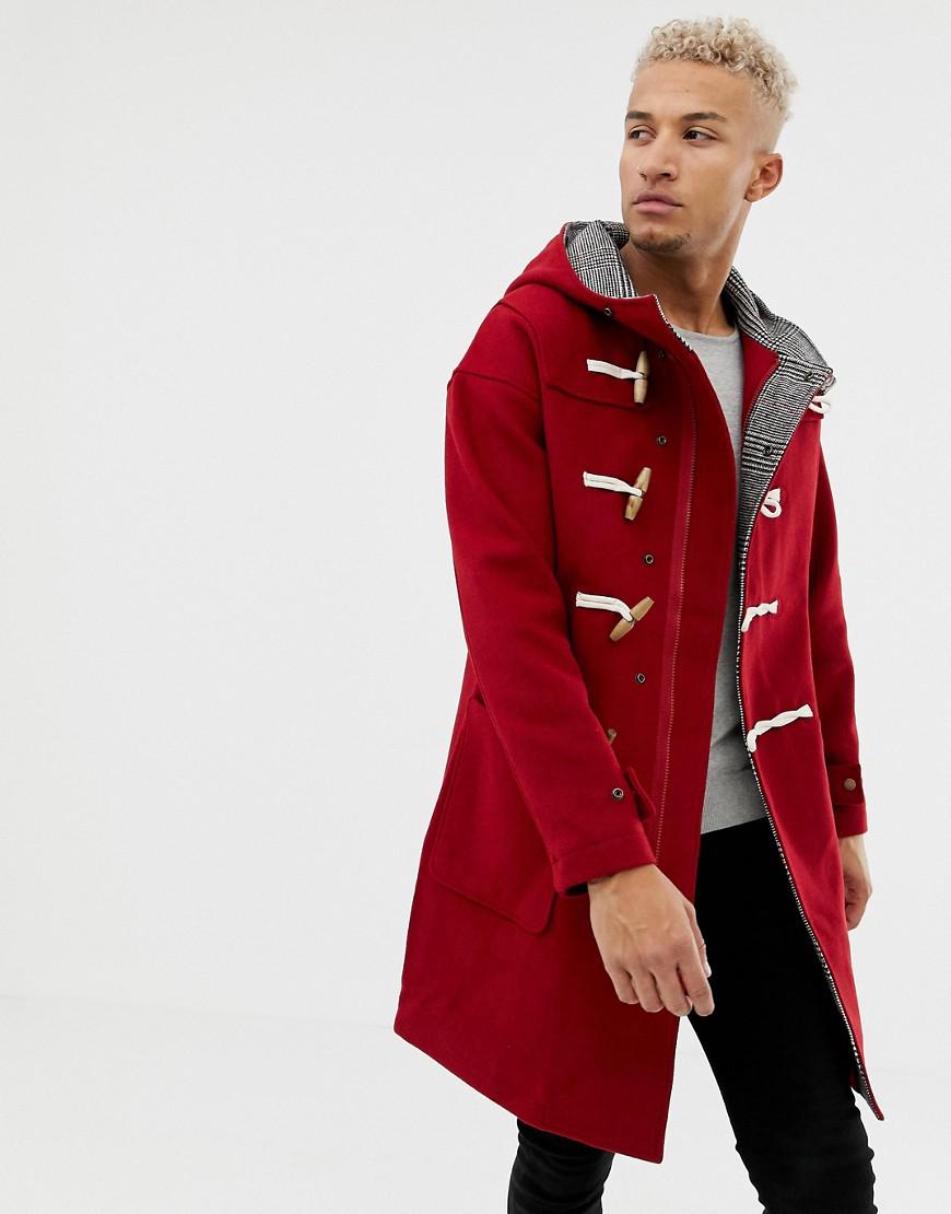 Pull&Bear Wool Coat With toggles in Red for Men | Lyst