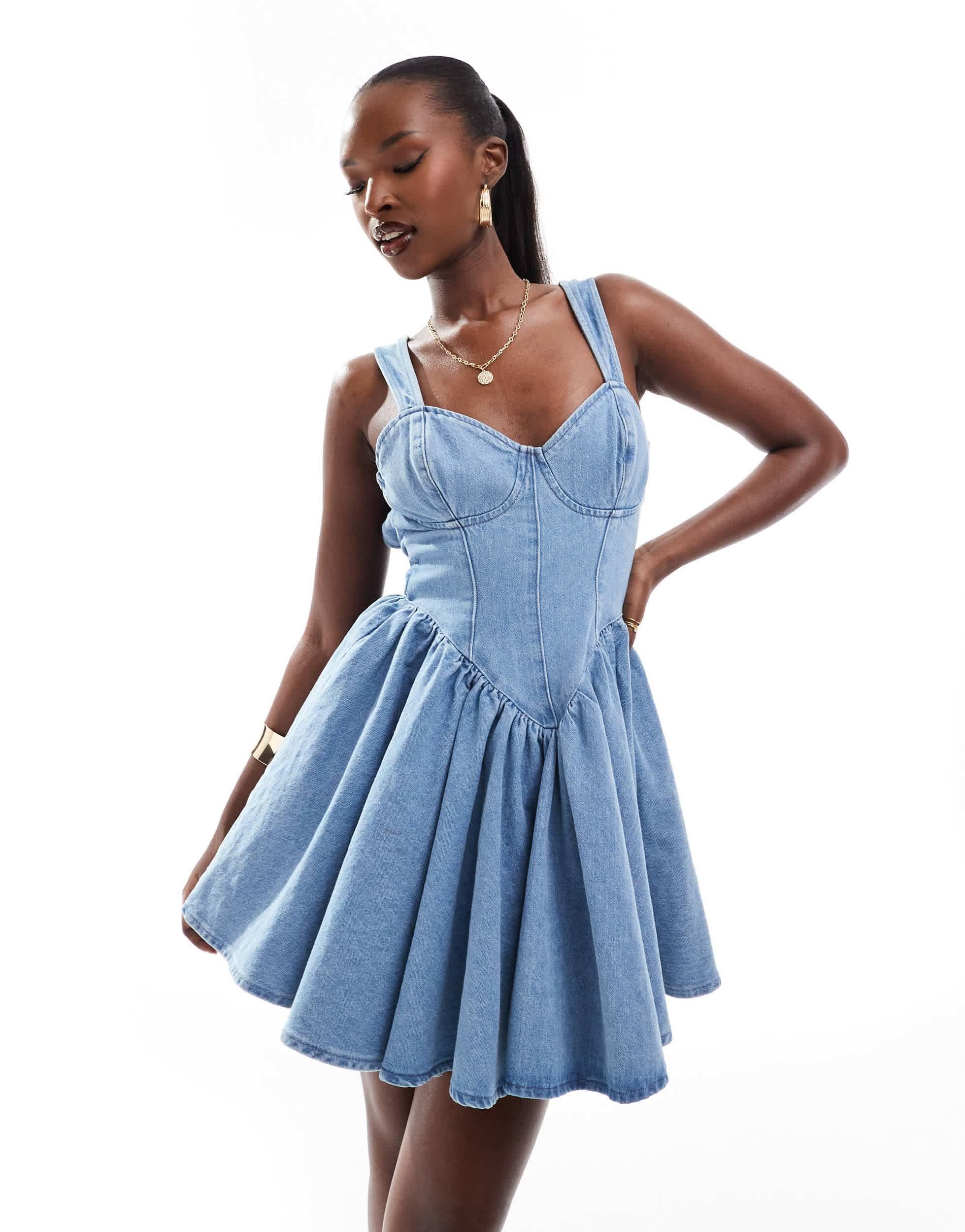 asos blue skater dress ASOS DESIGN Tall lace insert mini skater dress in blue floral print