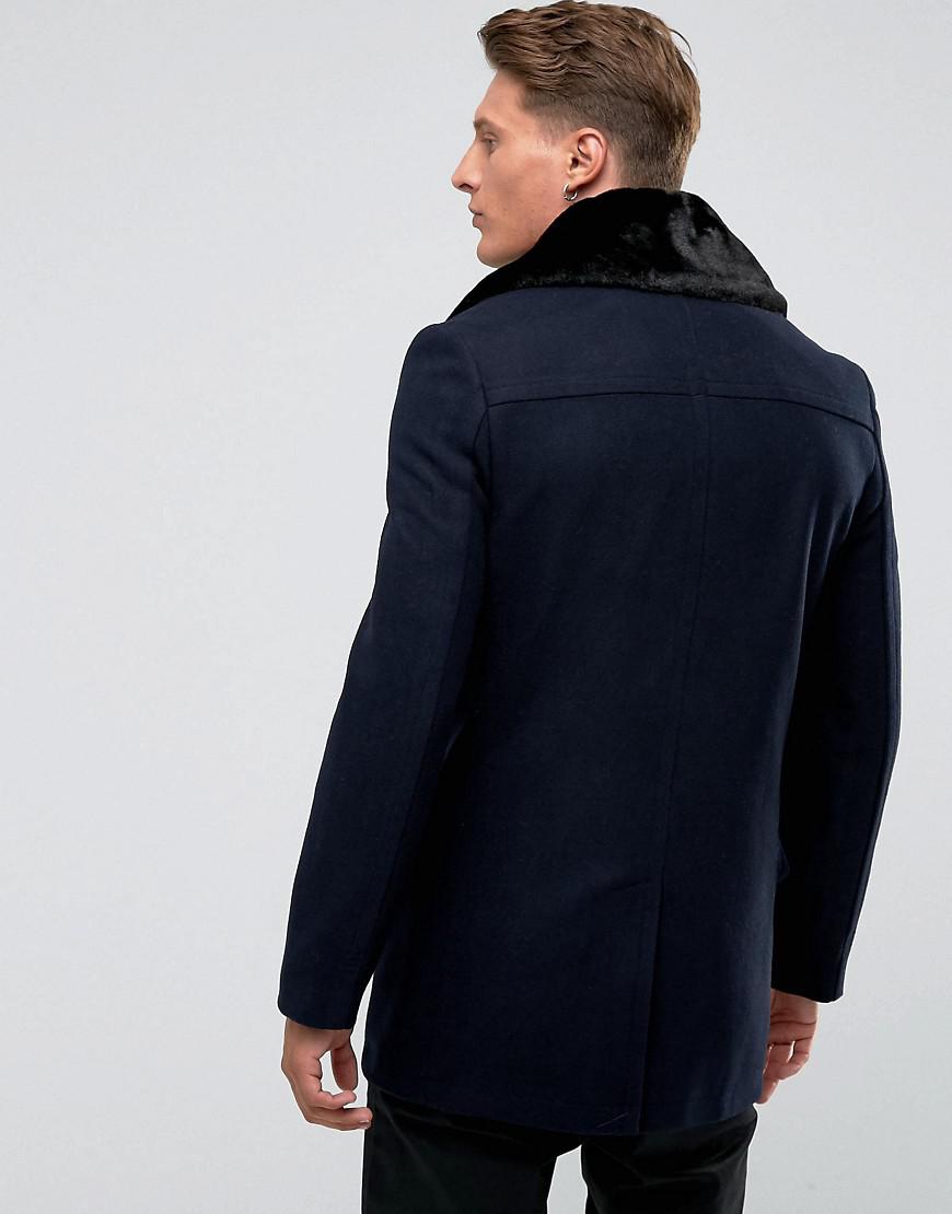 Manteau croisé en laine avec col en fausse fourrure French Connection pour  homme en coloris Bleu | Lyst