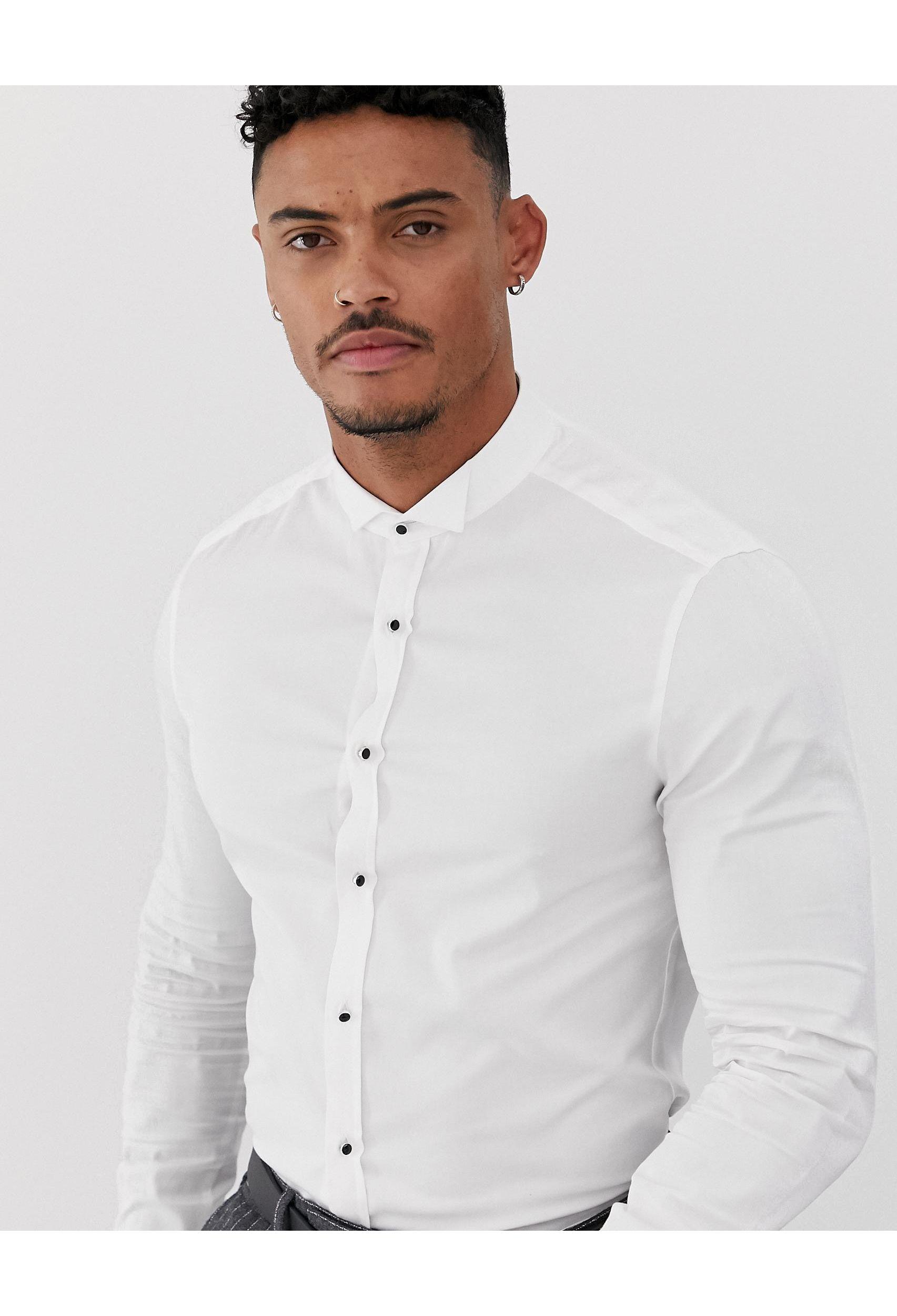 Camisa ajustada en blanco con cuello pajarita y botones ASOS de Algodón de  color Blanco para hombre - Lyst