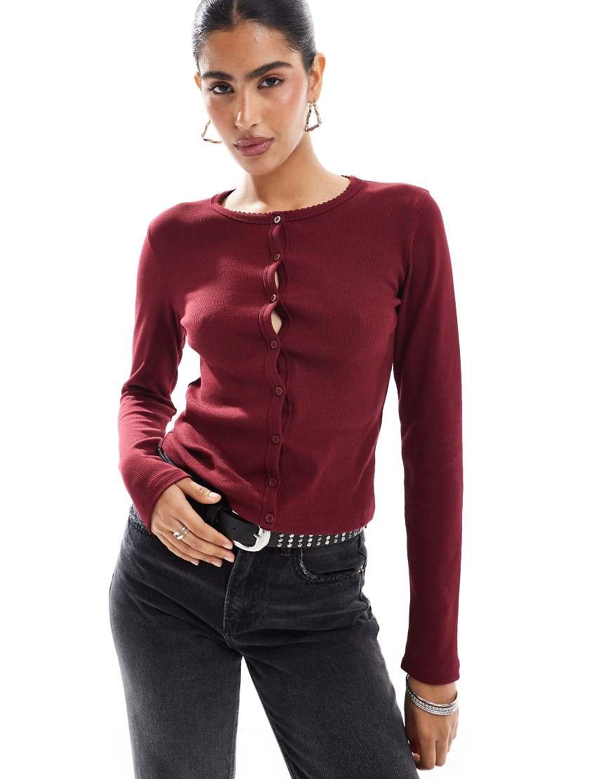 Stradivarius Ribbed Jersey Cardigan in Red Lyst UK