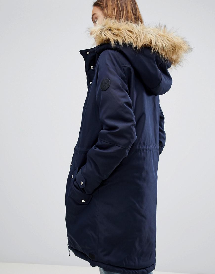 Kontrovers fure pint Vero Moda Synthetic Faux Fur Trim Expedition Parka in Navy (Blue) - Lyst