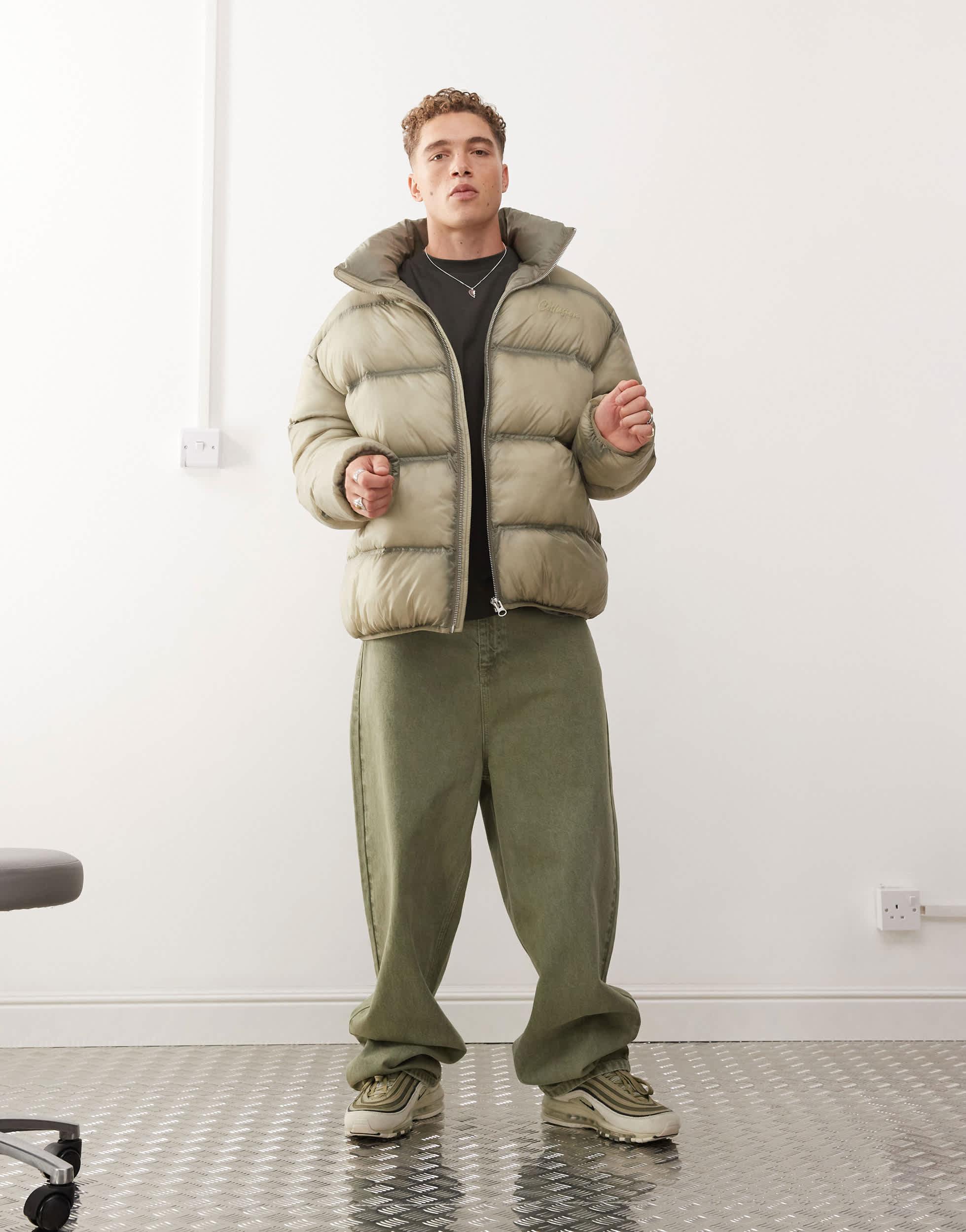 Collusion Washed Puffer Jacket in Natural Lyst