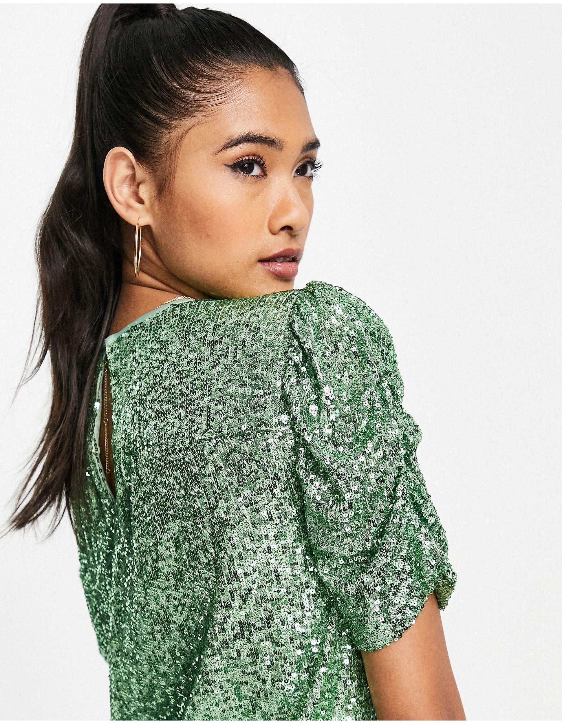 Whistles Seema Sequin Top Co-ord in Green | Lyst UK