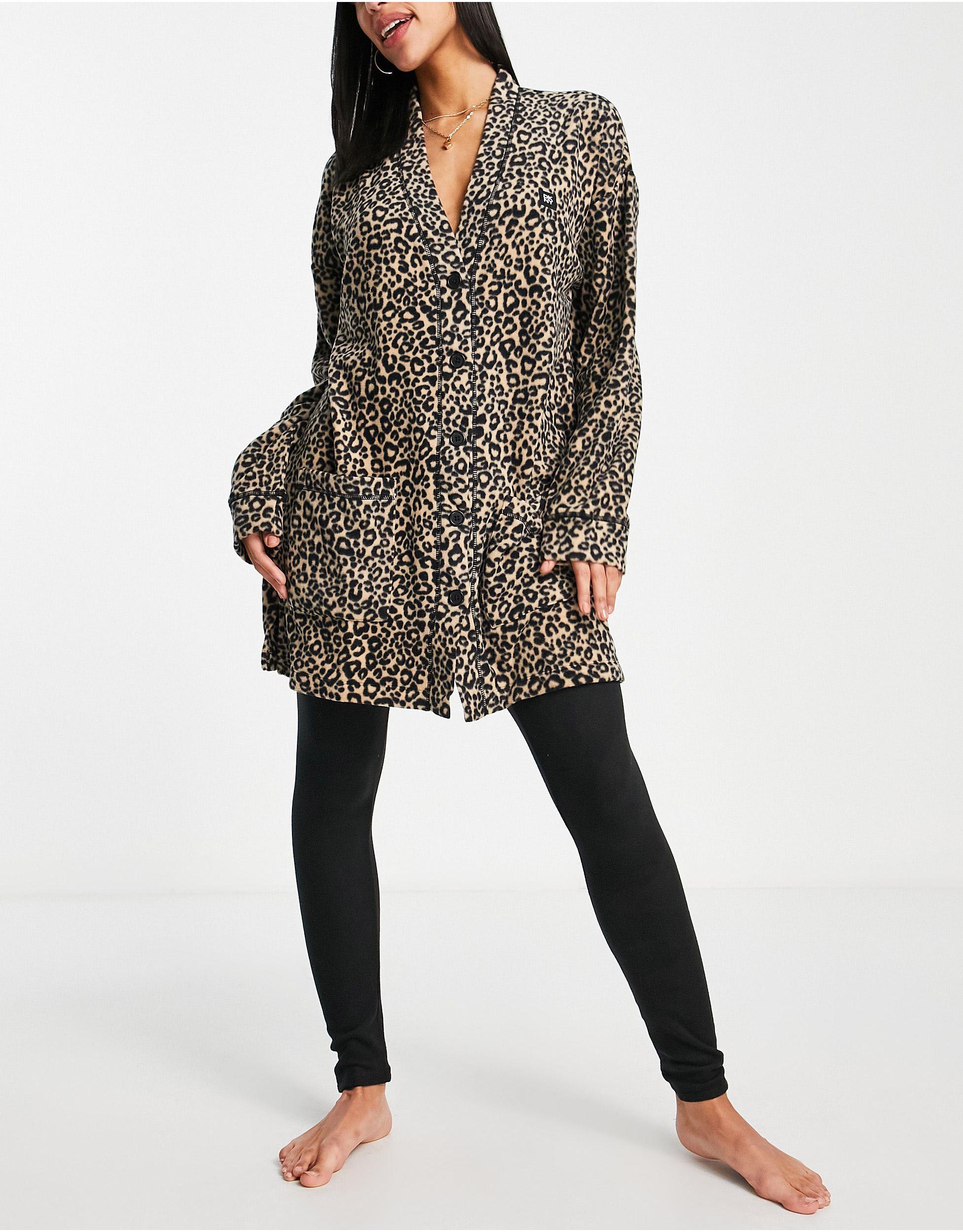 DKNY Lounge Stretch Fleece Cardigan And legging Set in Brown | Lyst UK