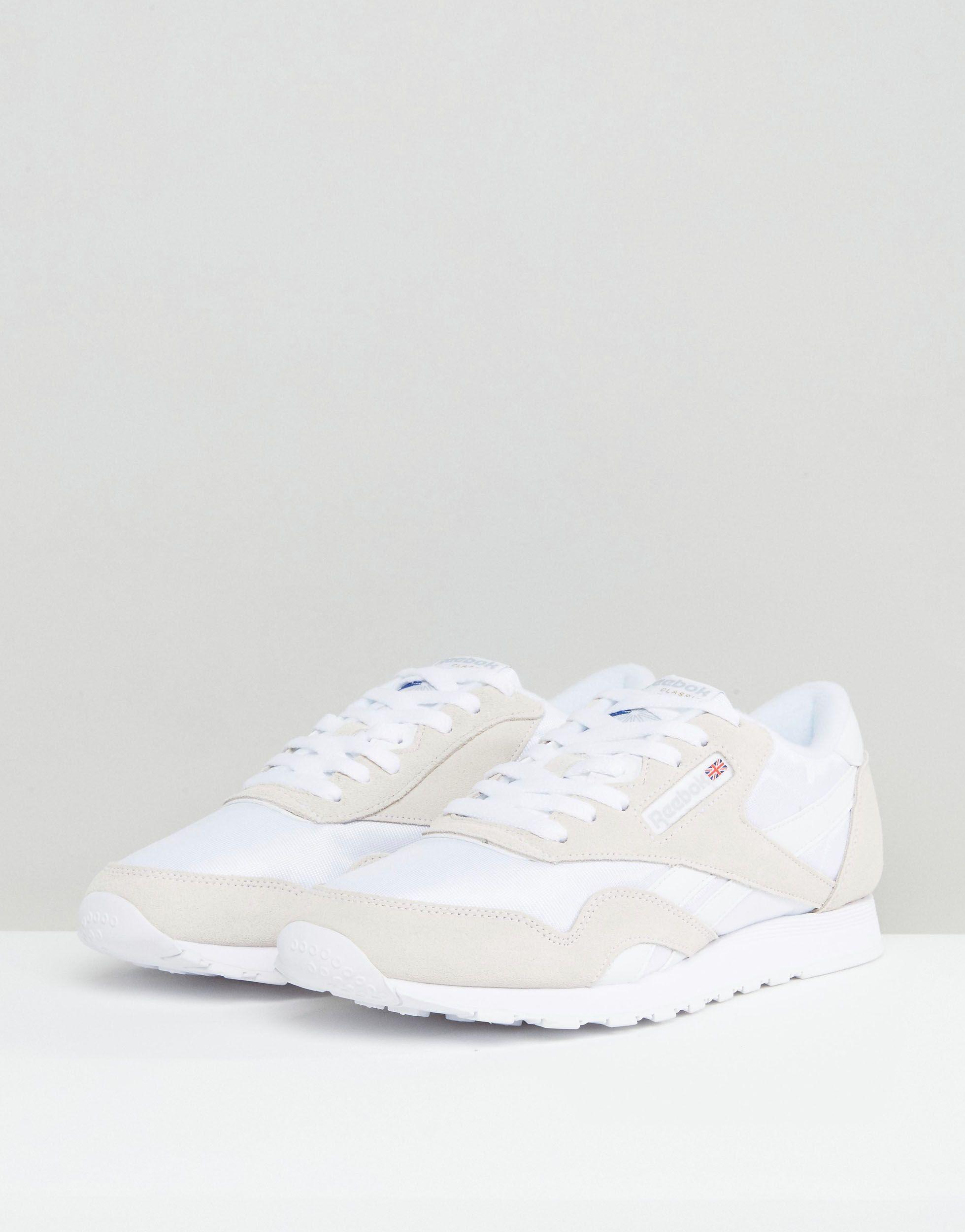 reebok classic leather nylon trainers in white 6390
