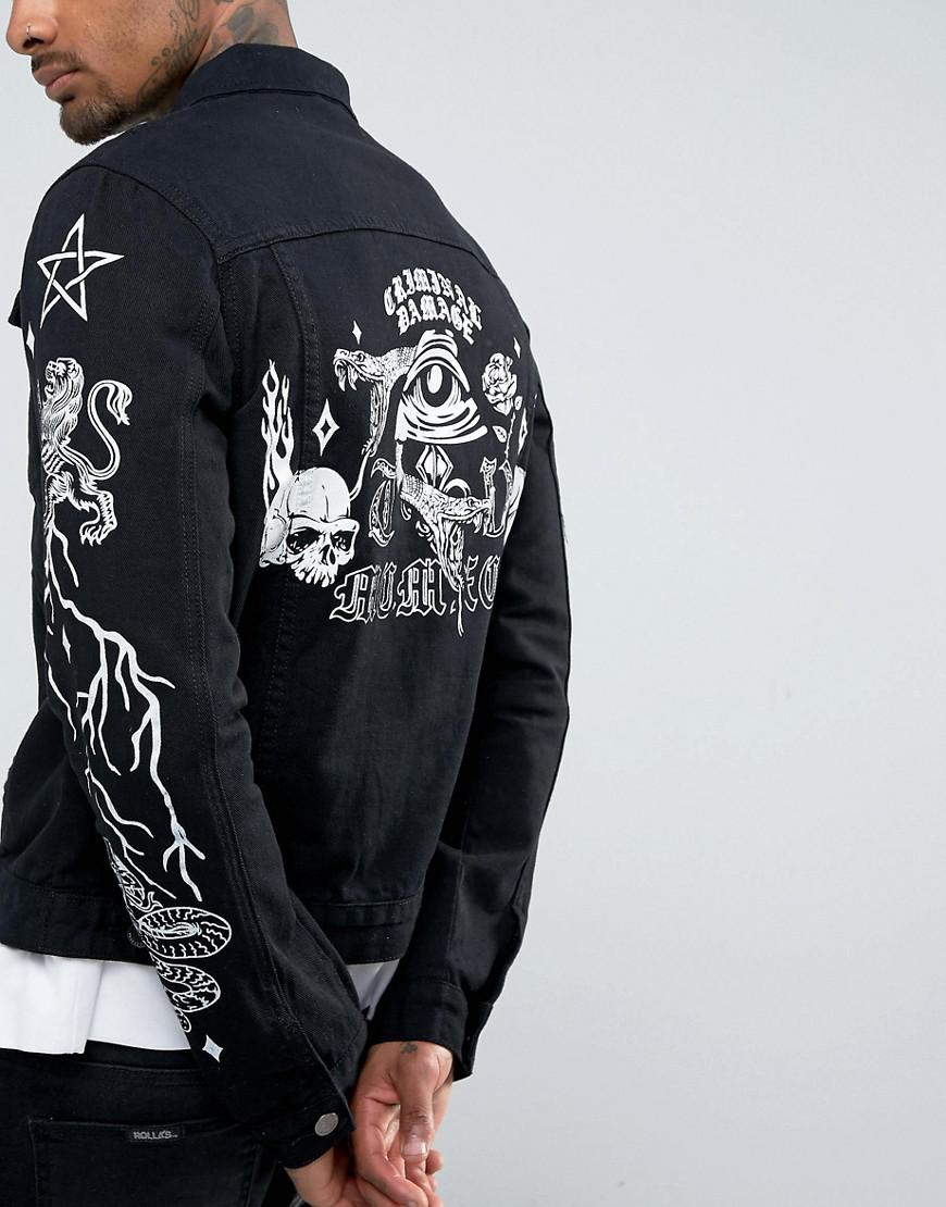 black denim jacket with back print