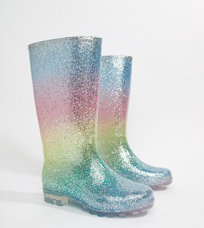 ASOS Denim Gransta Wide Fit Rainbow Glitter Wellies - Lyst