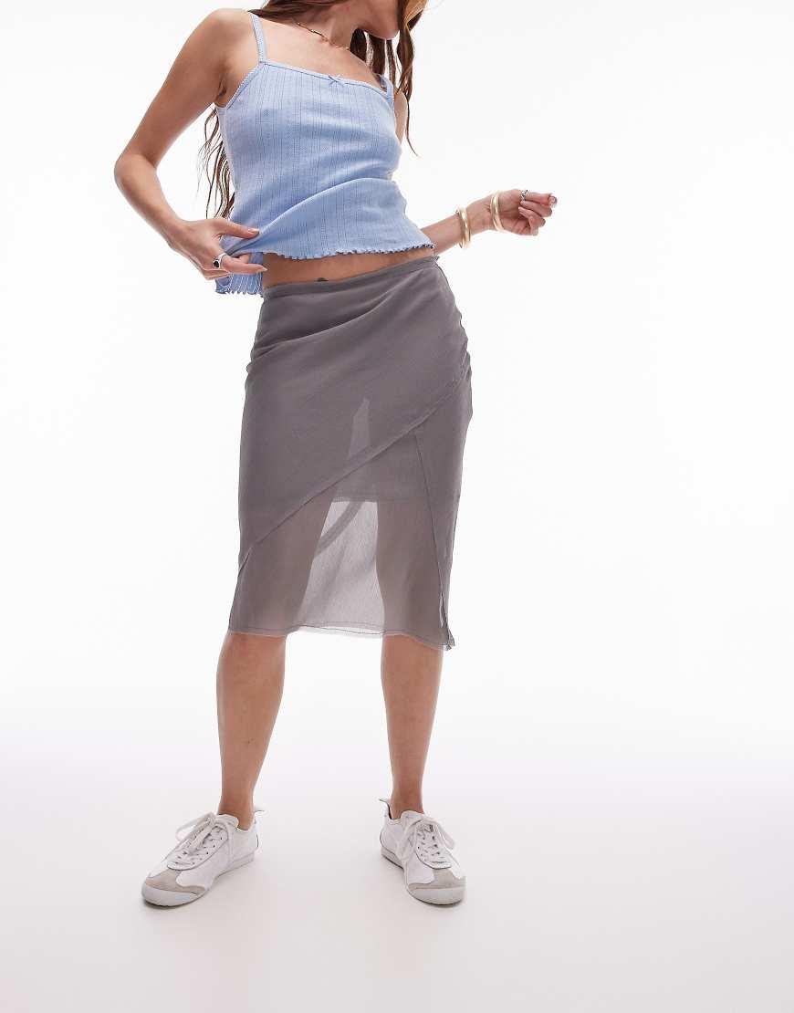 Topshop 90s Satin Skirt TOPSHOP Sheer Seamed 90s Skirt In Grey Lyst UK