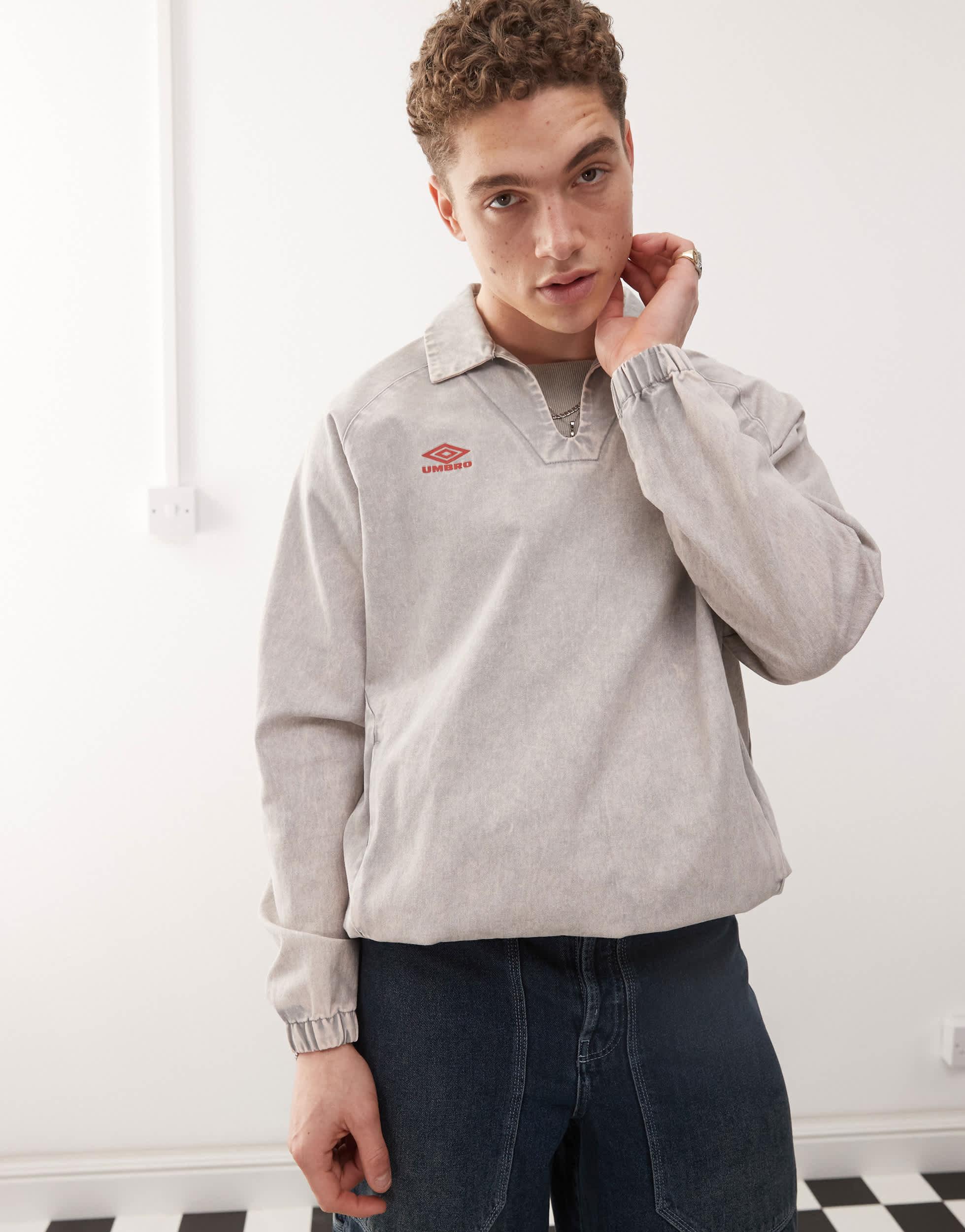 Umbro Washed Drill Sweat Top in Gray for Men | Lyst
