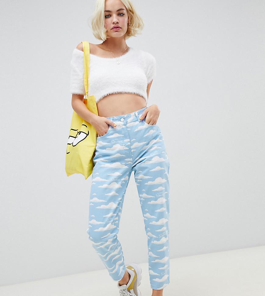 ASOS The Simpsons X Mom Jeans In Cloud Print in Blue | Lyst
