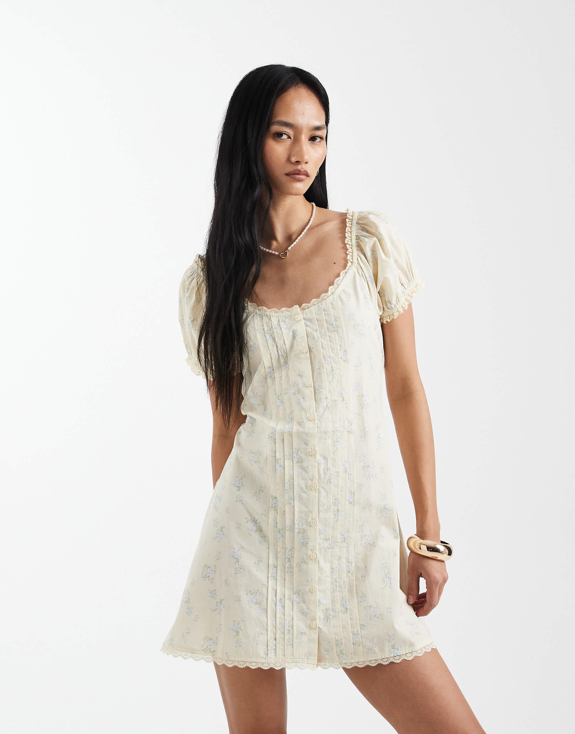 Cotton On Eliza Babydoll Button Down Mini Dress in White
