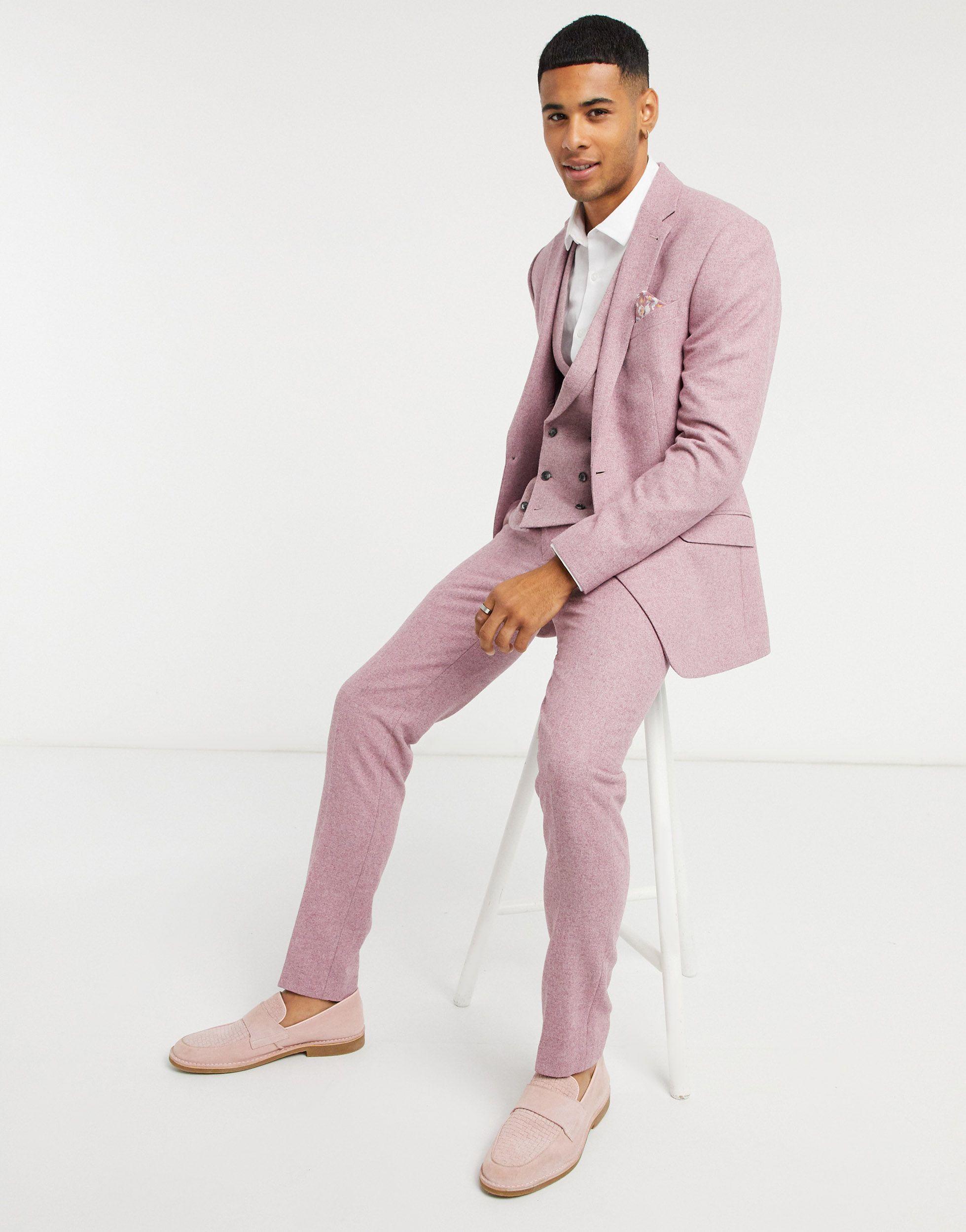TOPMAN Slim Fit Wool Suit Jacket in Pink for Men | Lyst