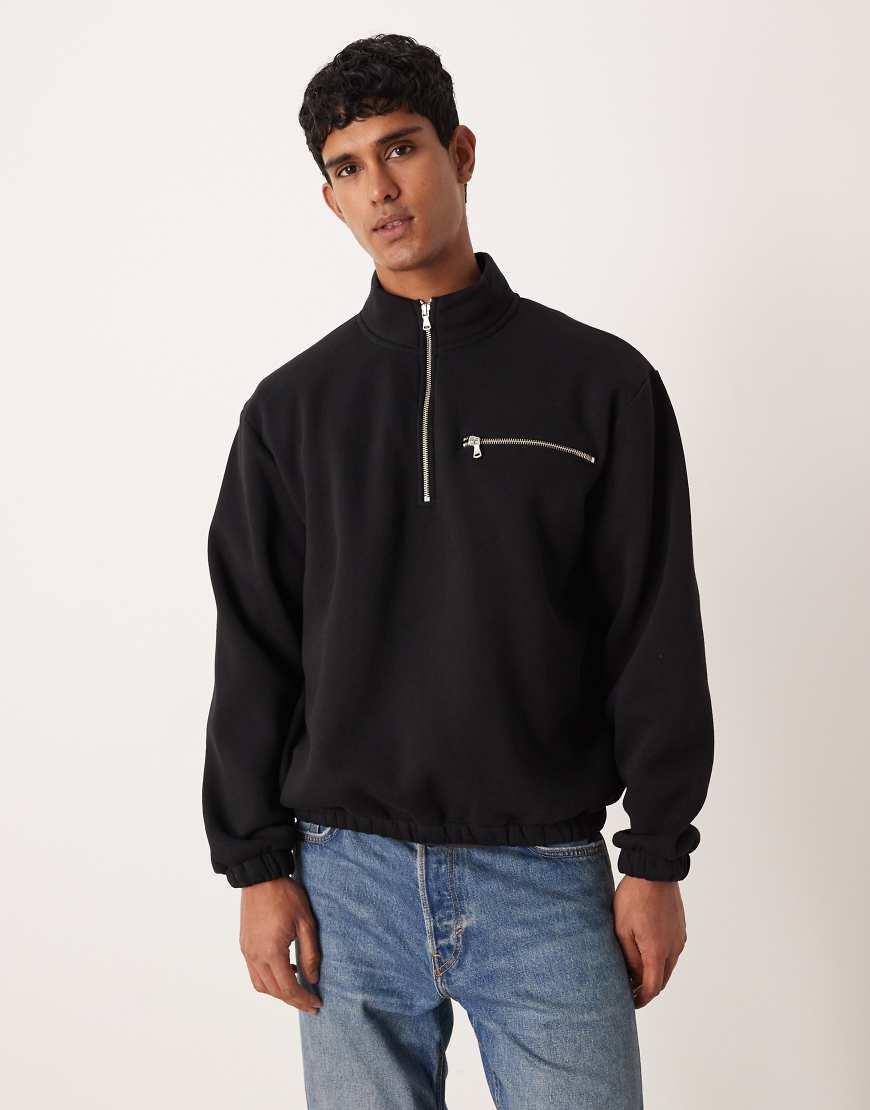 ASOS Relaxed Quarter Zip Sweatshirt in Black for Men Lyst UK