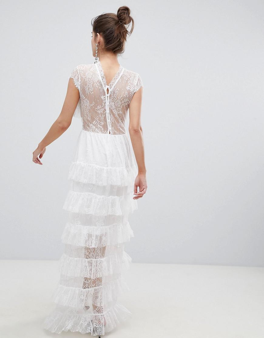 Vero Moda Lace Ruffle Maxi Dress In White Lyst