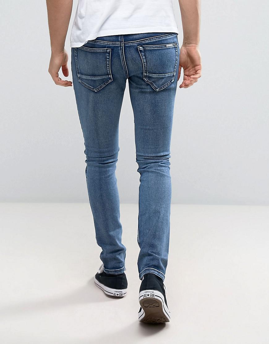 Lyst - Liquor N Poker Skinny Distressed Biker Jeans In Brush Wash Blue ...