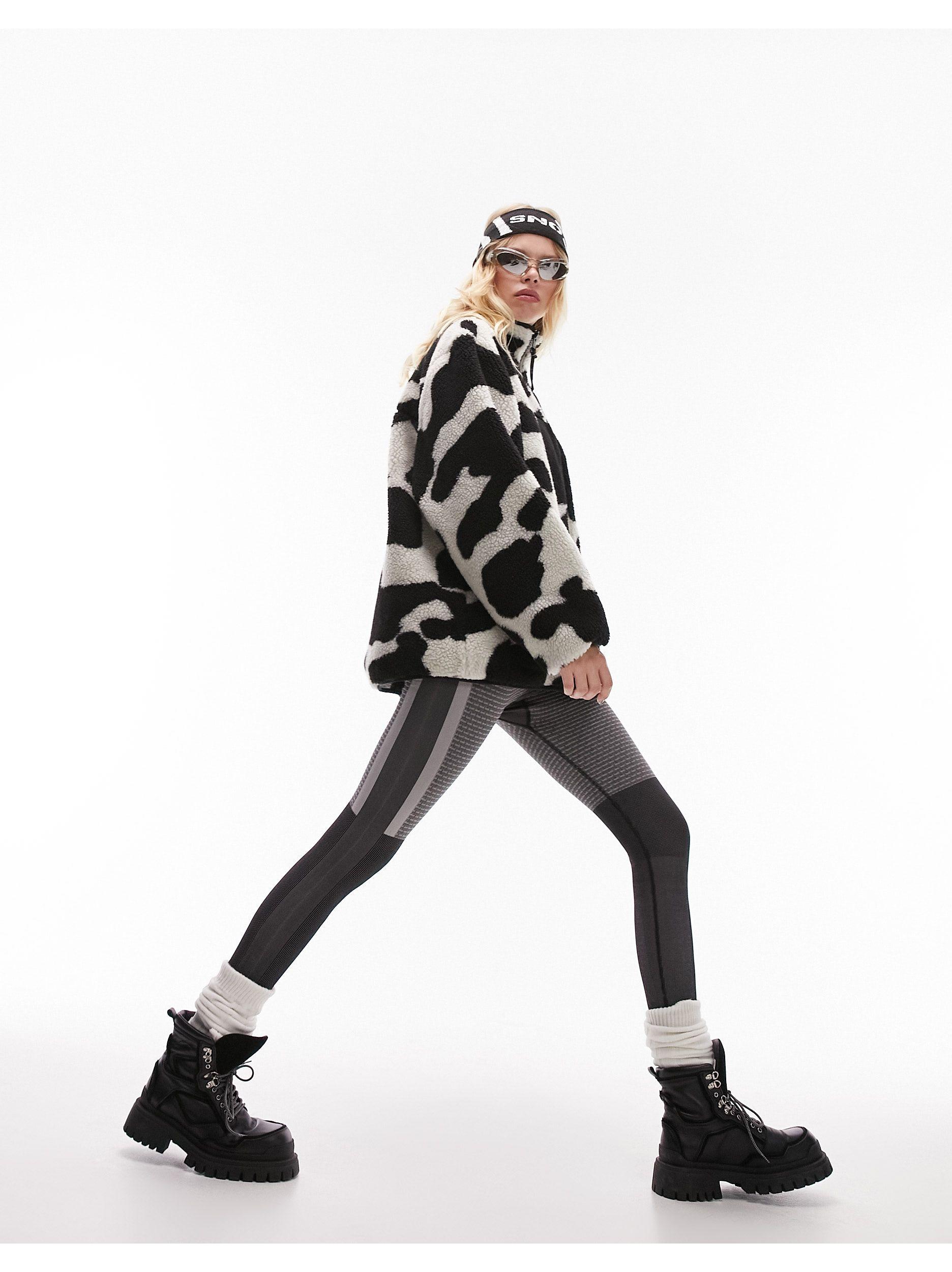 zip　print　fleece　multi　in　トップショップ　jacket　borg　through　Topshop　cow　Sno　レディース-