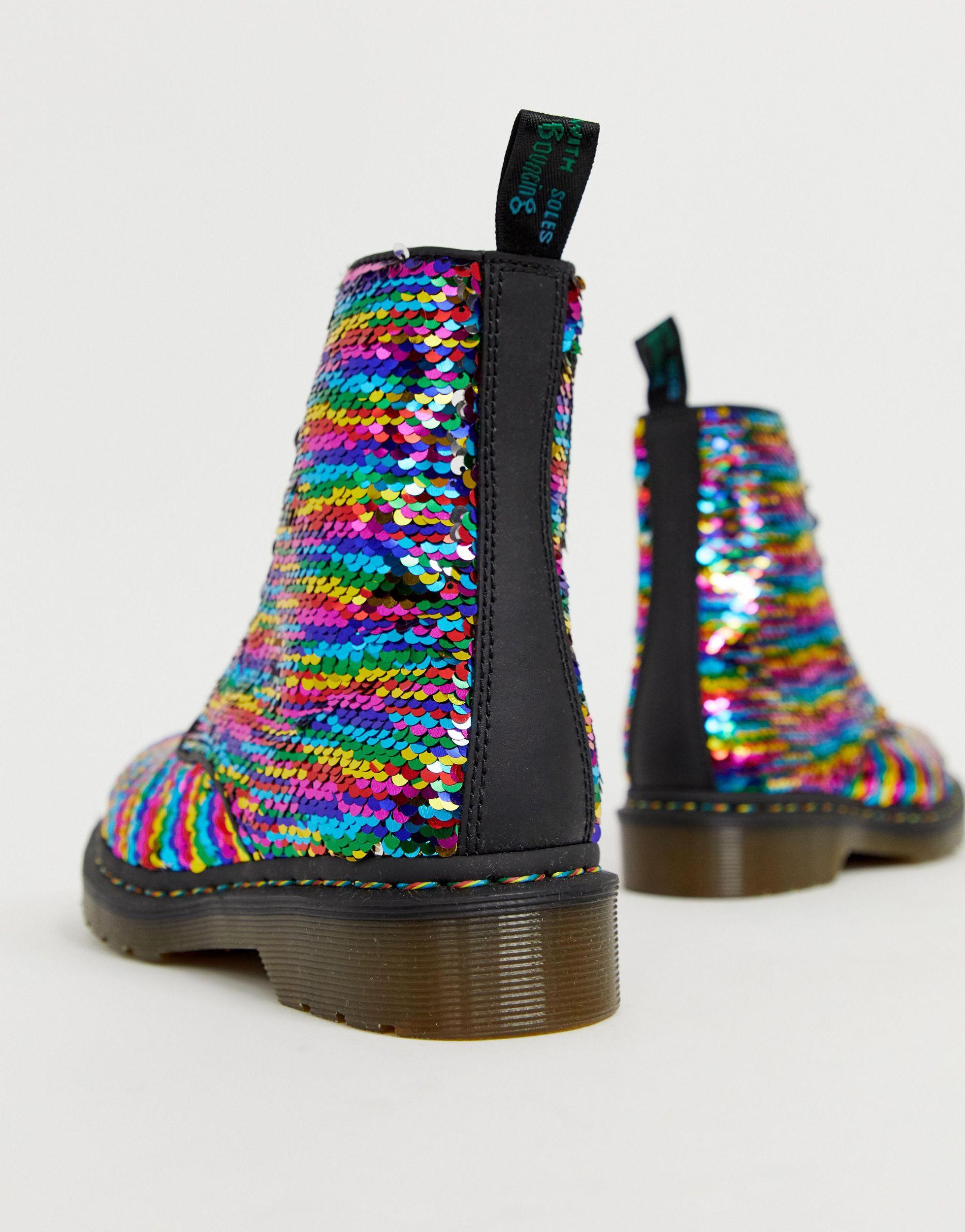 dr martens 1460 pascal boots in rainbow sequin