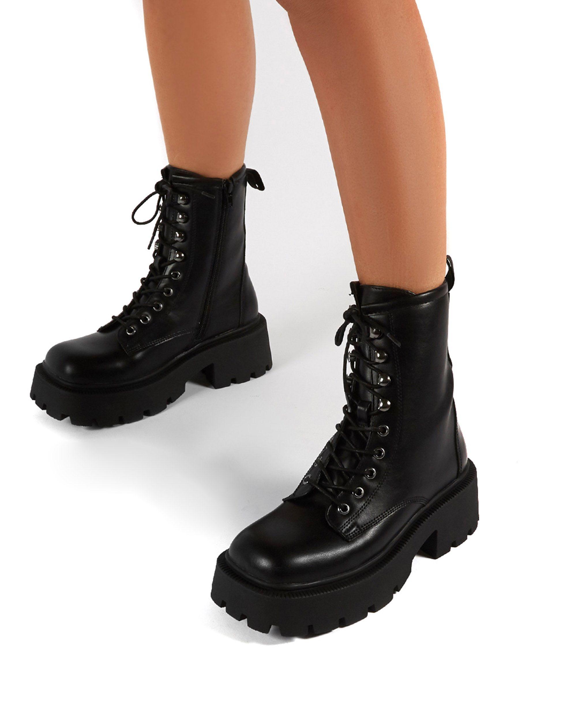 Public Desire Leader Chunky Lace Up Boots in Black | Lyst UK