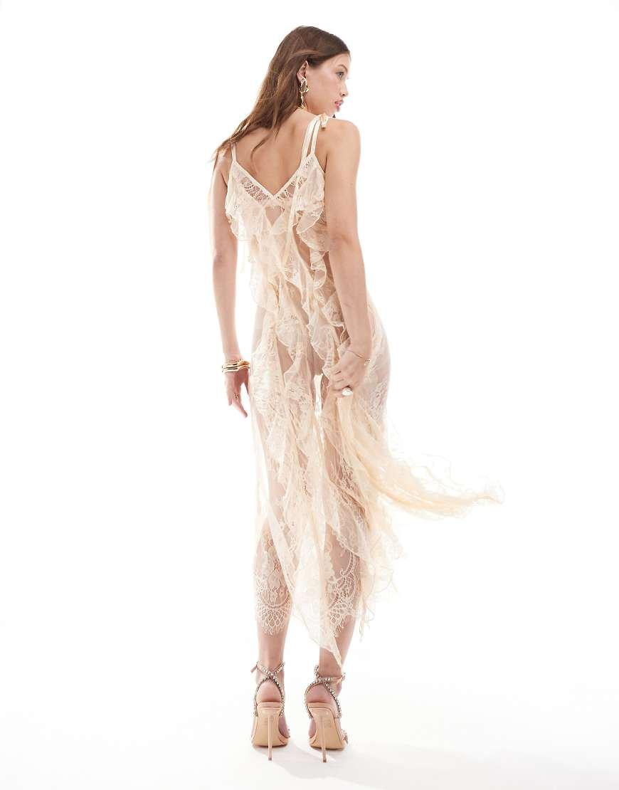 Miss Selfridge Sheer Lace Ruffle Cami Maxi Dress in White Lyst UK