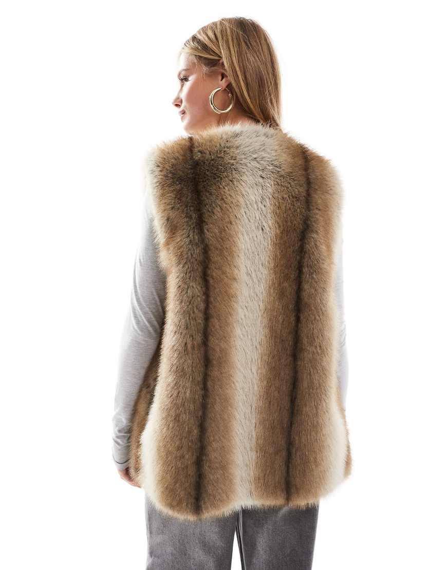 ASOS Collarless Faux Fur Gilet in Brown Lyst UK