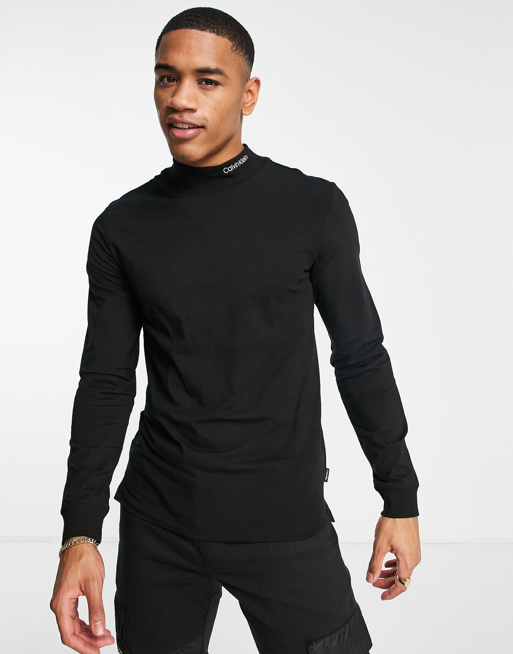Calvin Klein High Neck Logo Stretch Slim Fit Long Sleeve Top in Black for  Men | Lyst
