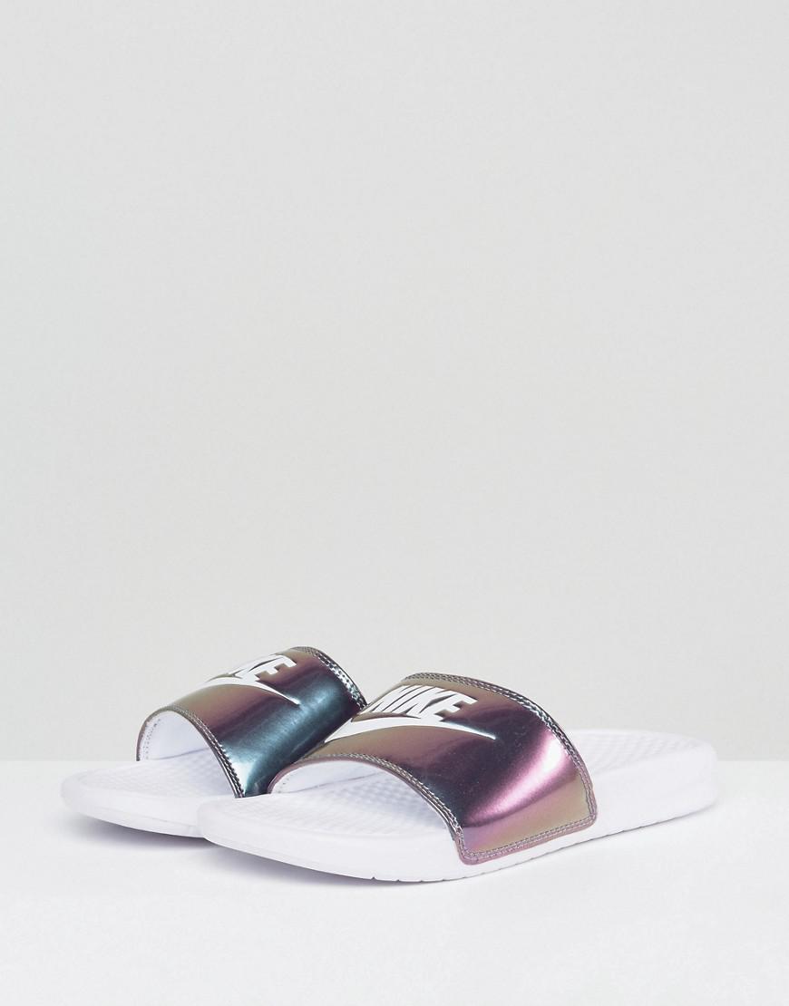 iridescent nike slides